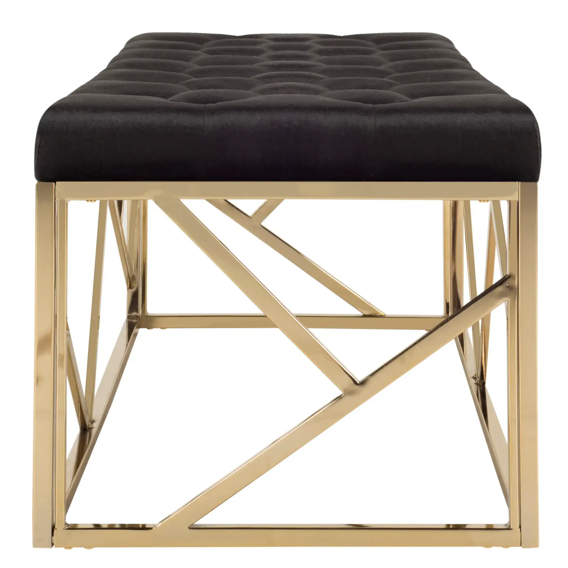 Farah Tufted Rectangular Bench in Black / Brass, detail view