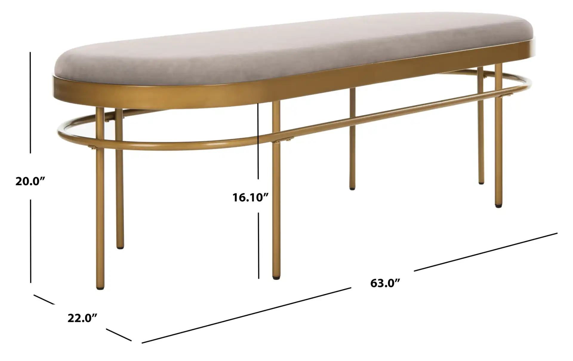 Sylva Oval Bench in Dusty Rose / Gold, detail view