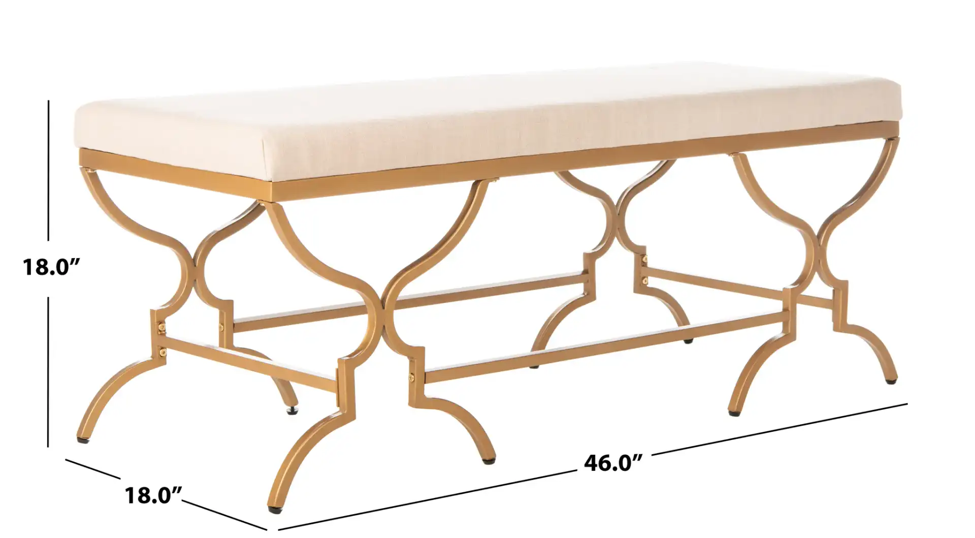 Juliet Rectangular Bench in Emerald / Gold, detail view