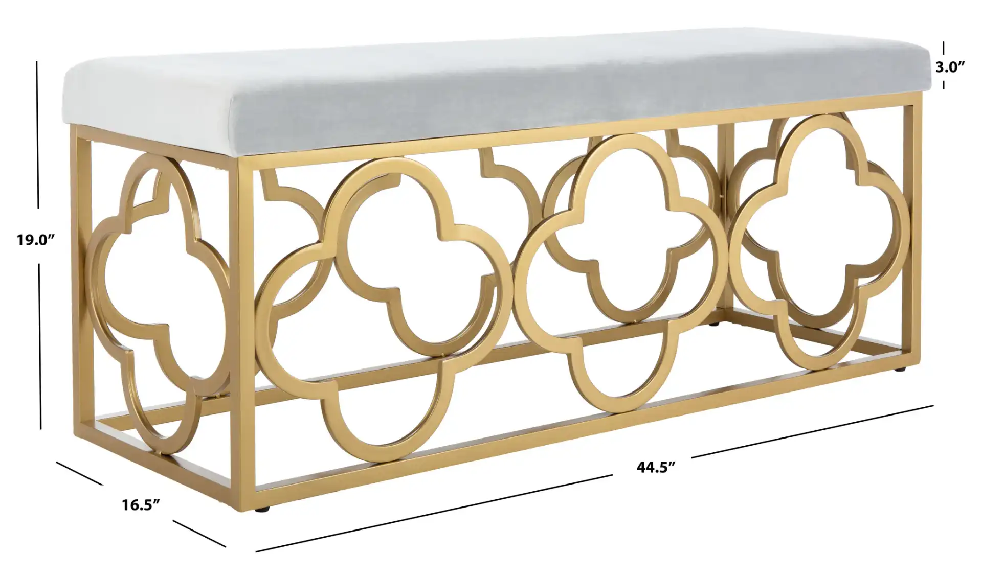 Fleur Rectangle Bench in Gray / Gold, detail view
