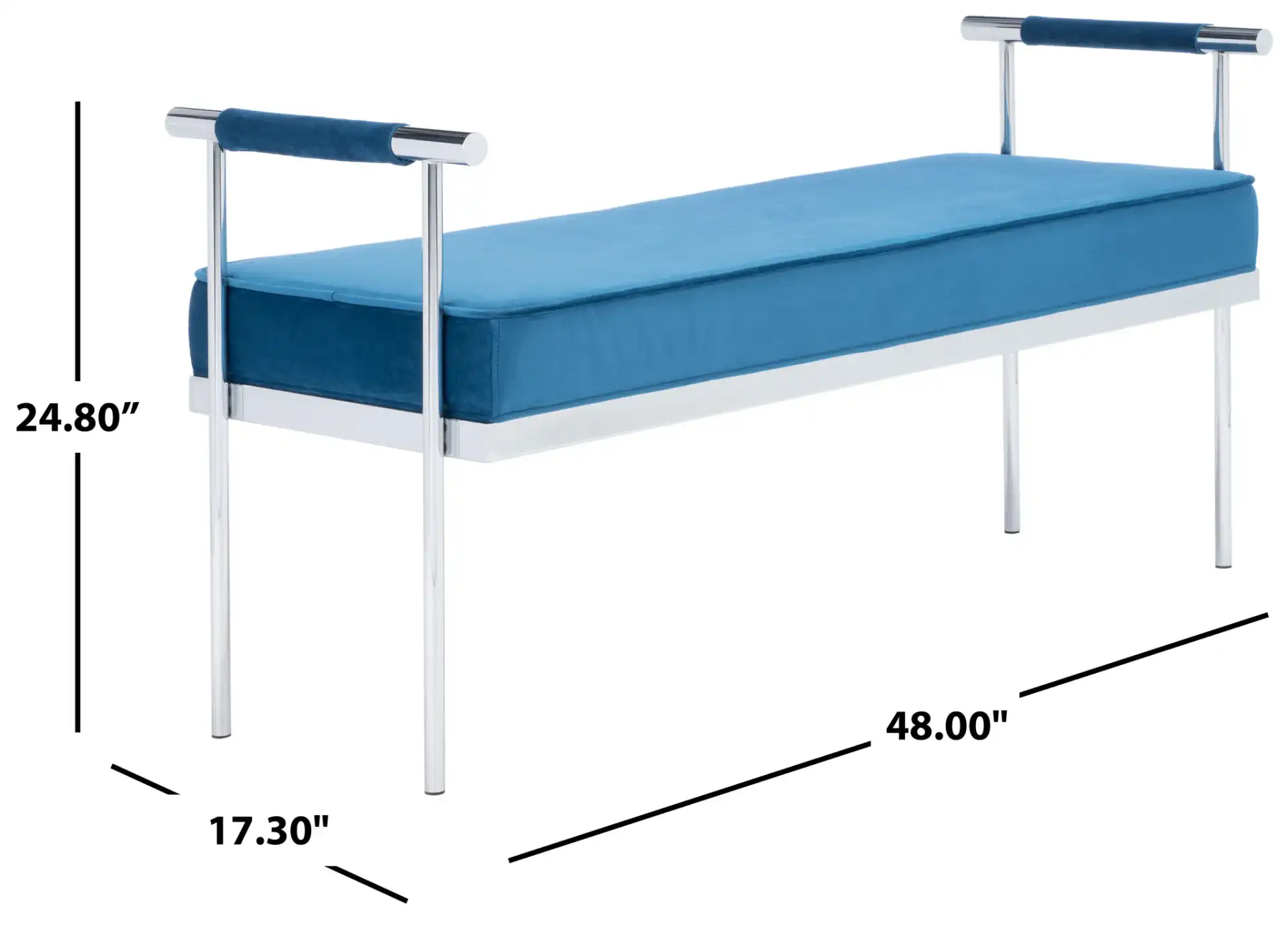 Pim Long Rectangle Bench With Arms in Navy Blue / Chrome, detail view