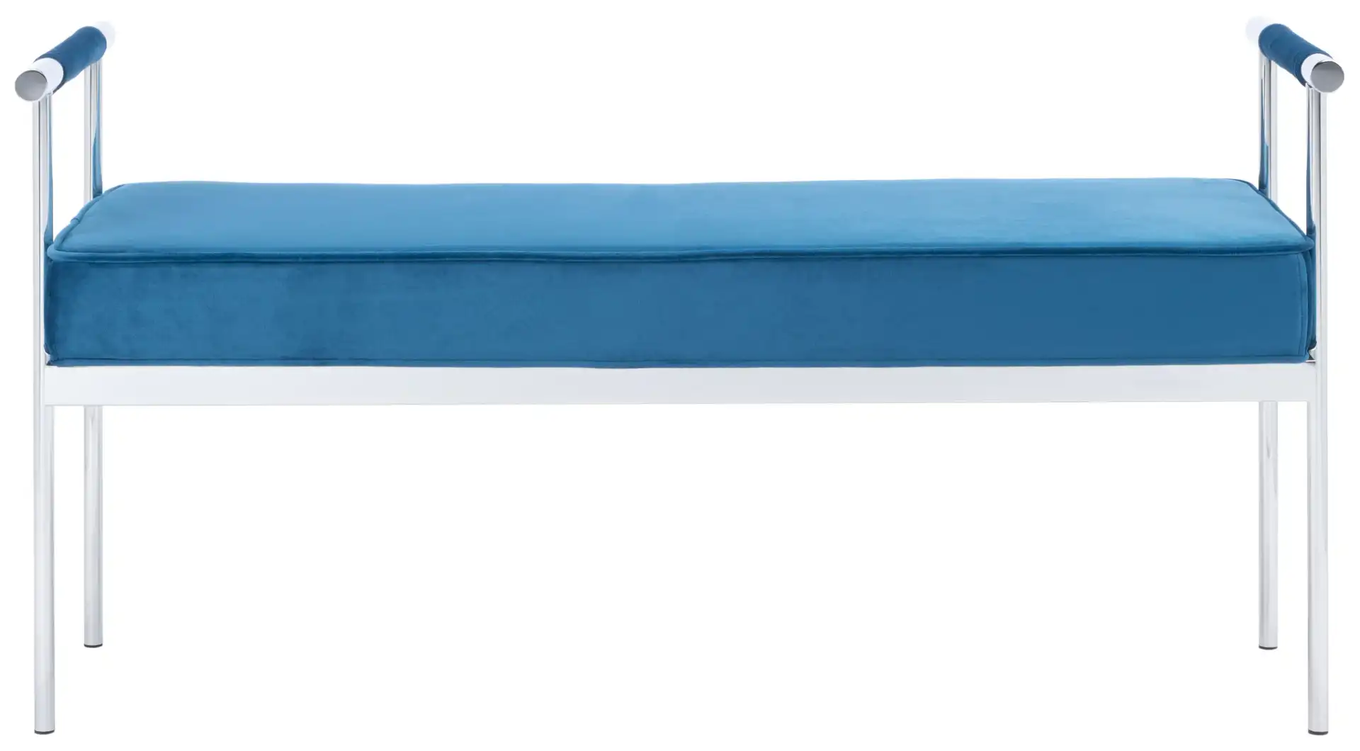 Pim Long Rectangle Bench With Arms in Navy Blue / Chrome, detail view