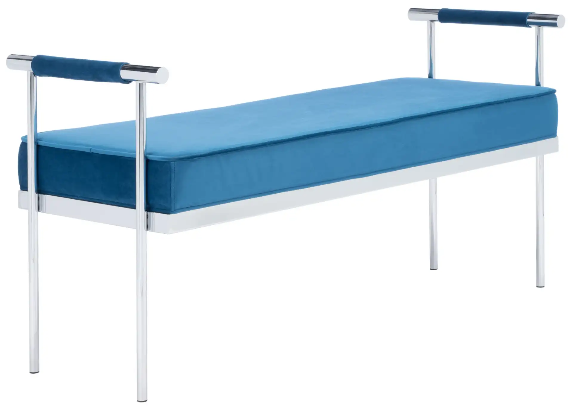 Pim Long Rectangle Bench With Arms in Navy Blue / Chrome, detail view