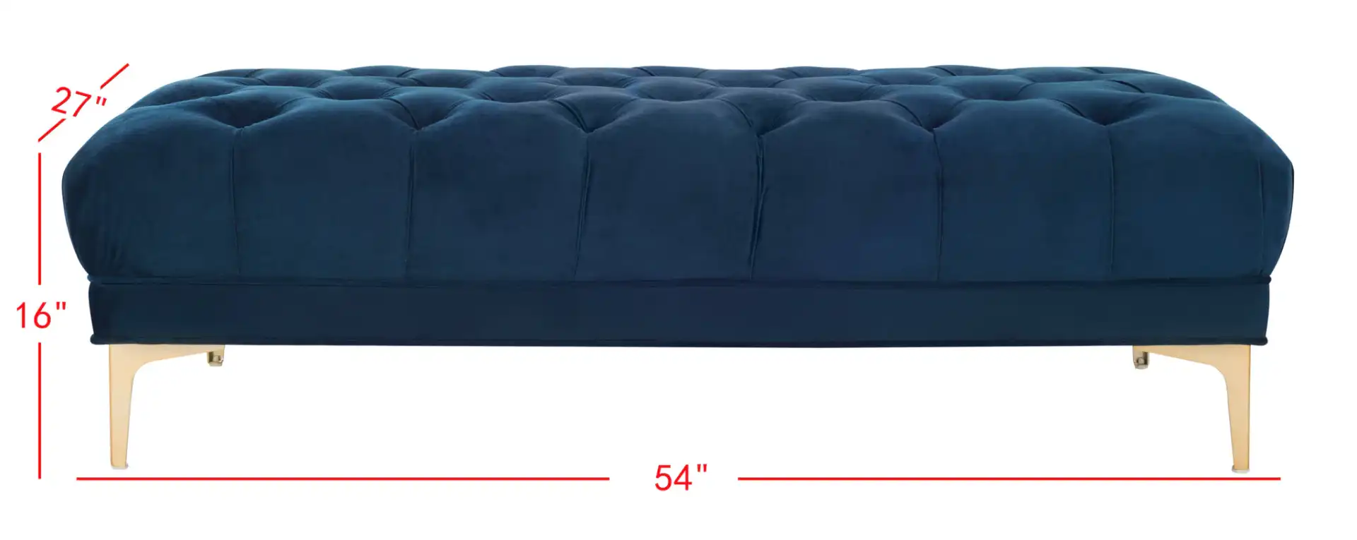 Zarya Tufted Rectangular Bench in Navy Blue / Brass, detail view