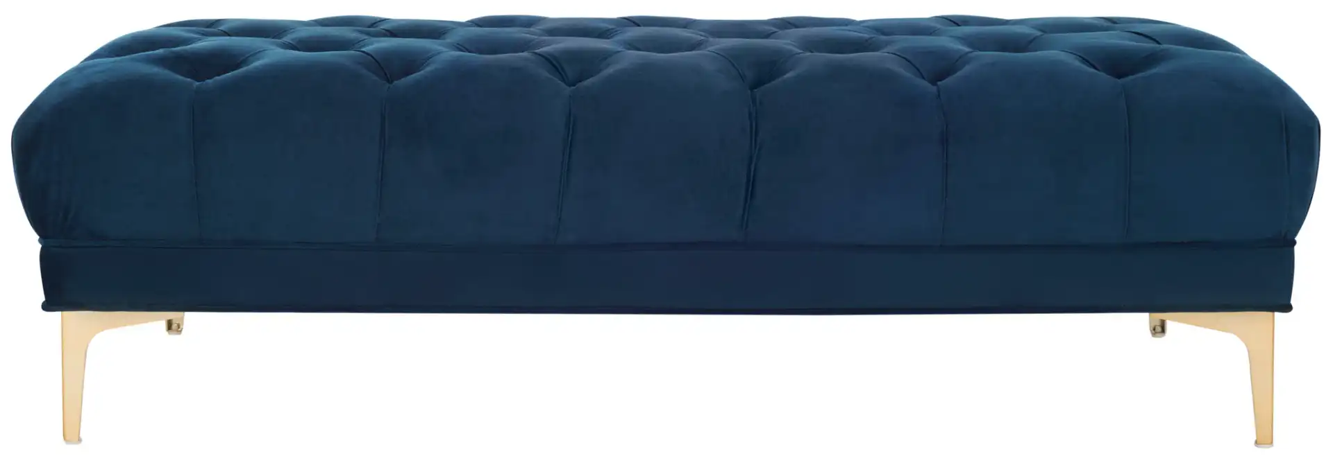 Zarya Tufted Rectangular Bench in Navy Blue / Brass, detail view