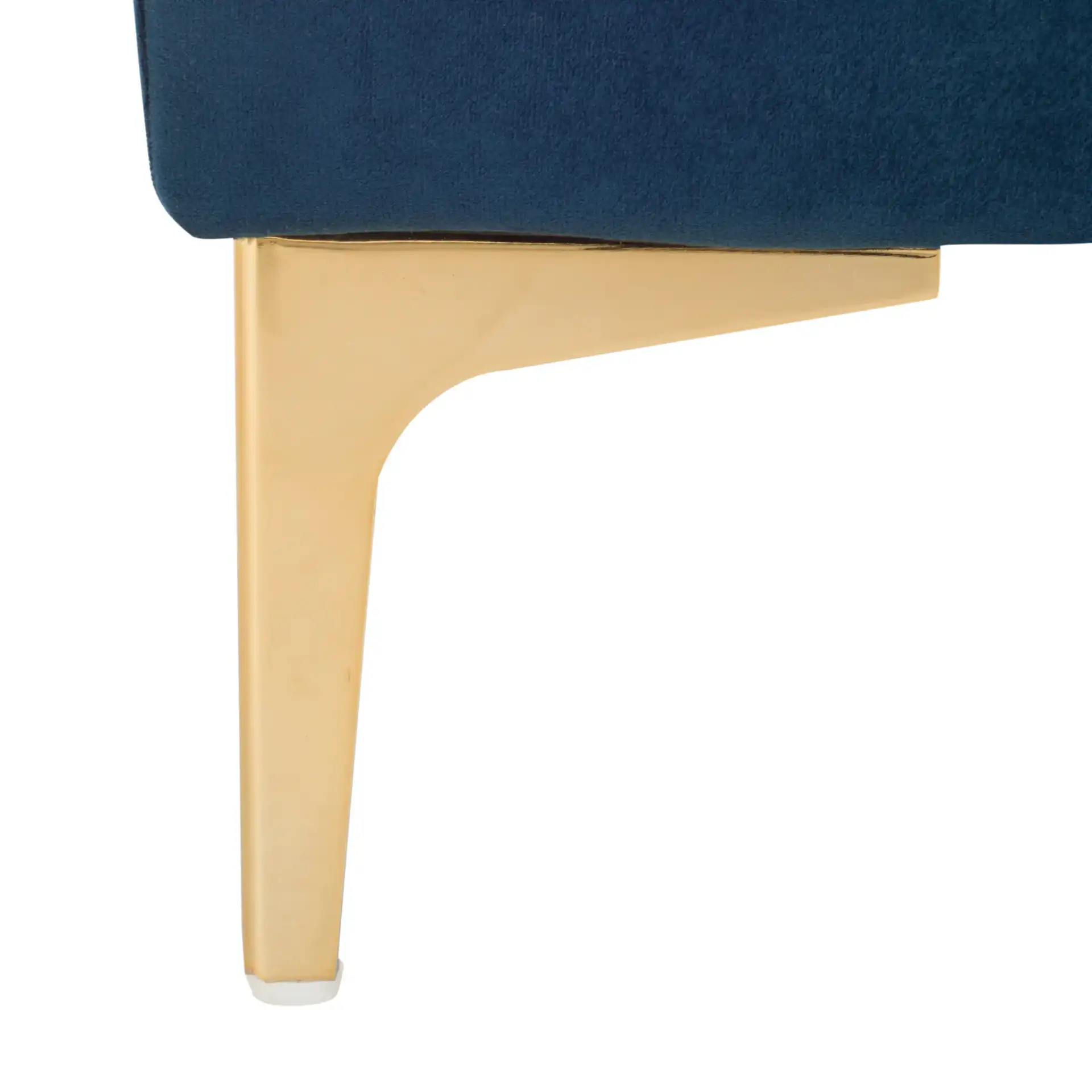 Zarya Tufted Rectangular Bench in Navy Blue / Brass, detail view