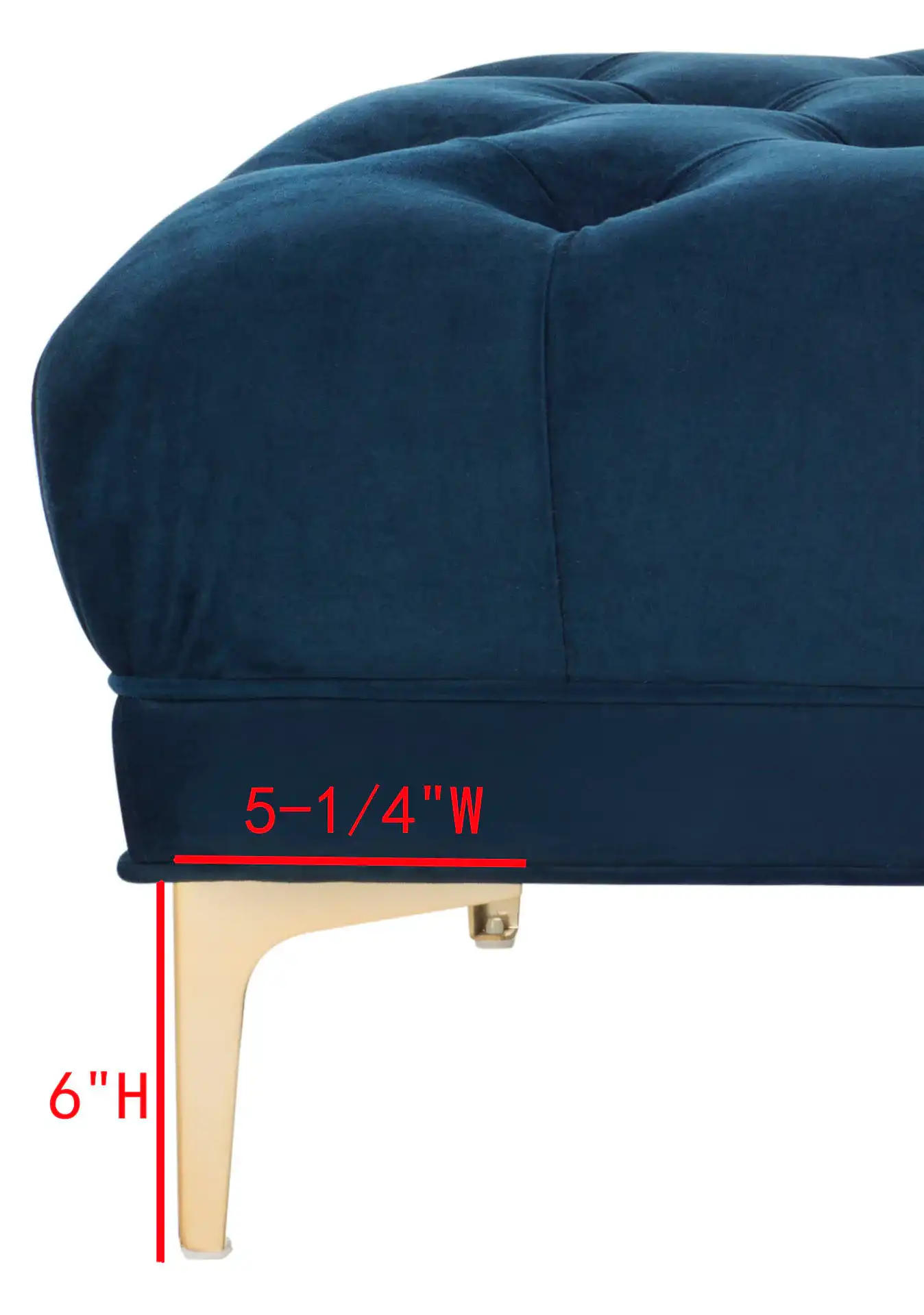 Zarya Tufted Rectangular Bench in Navy Blue / Brass, detail view