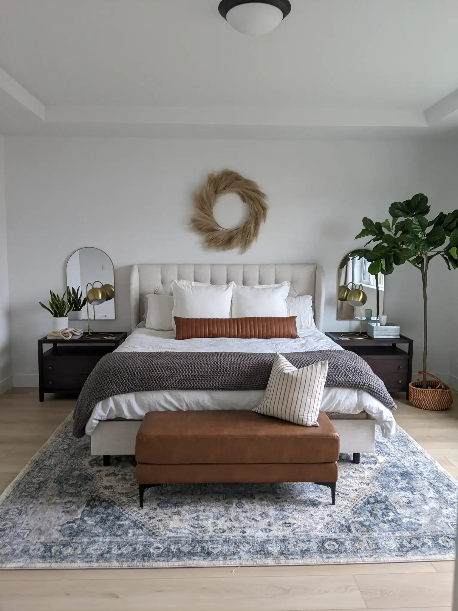 Elise Rectangular Bench in Gray / Black in a styled room