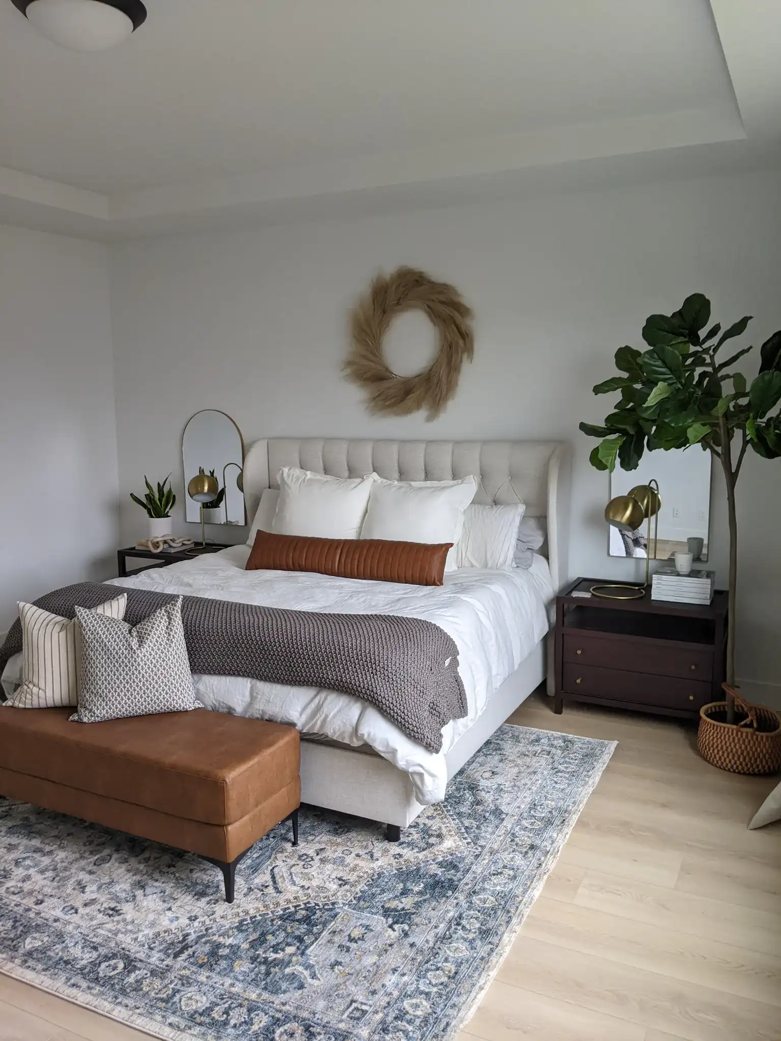 Elise Rectangular Bench in Gray / Black in a styled room