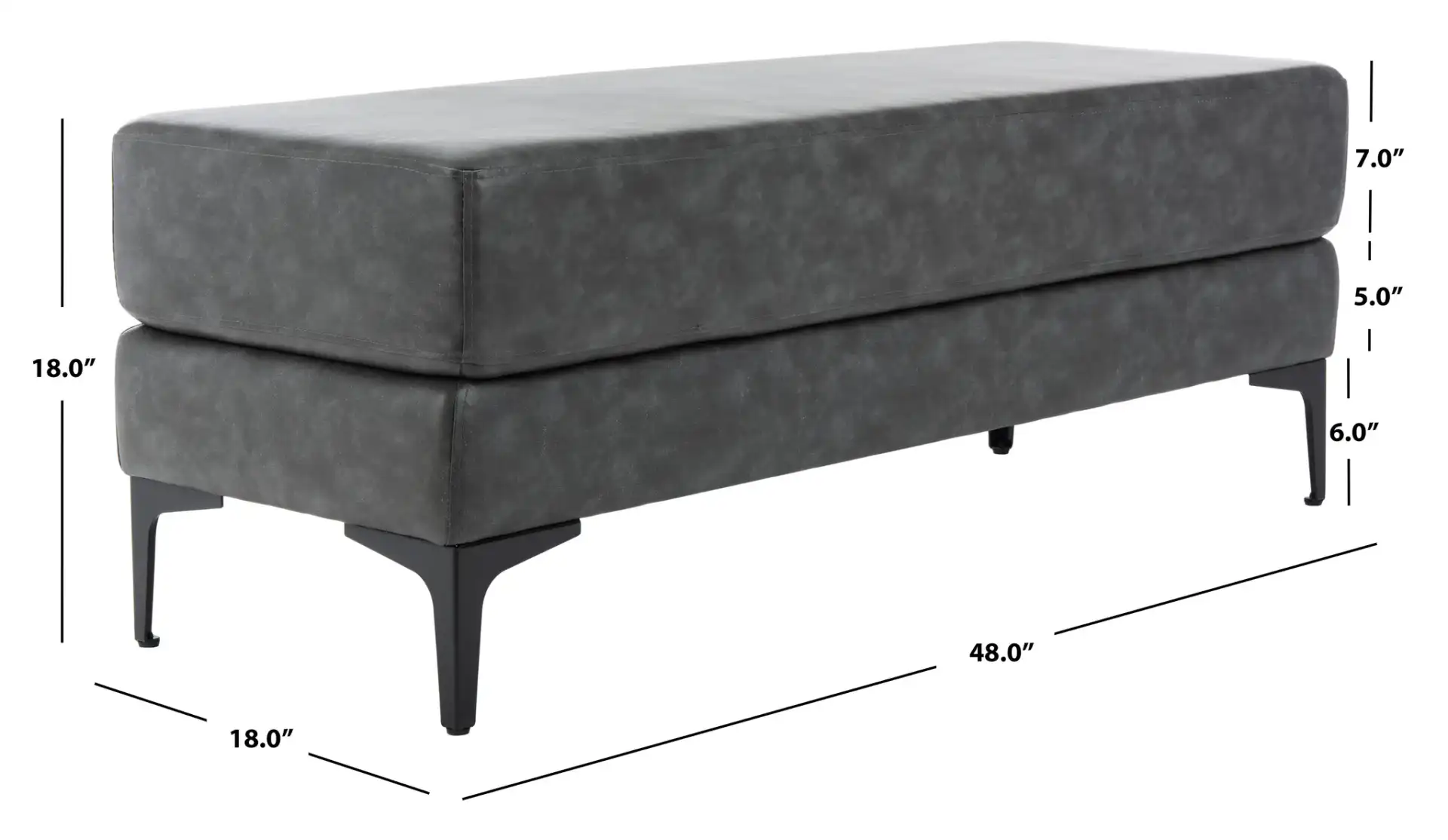 Elise Rectangular Bench in Gray / Black, detail view