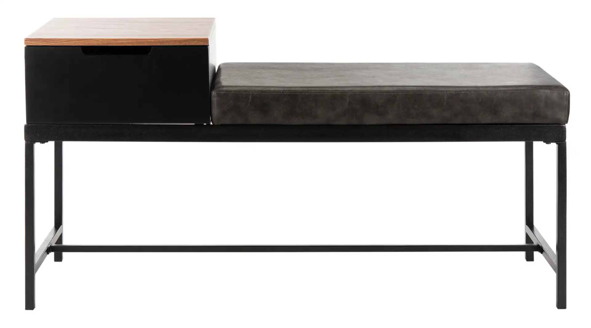Maruka Bench With Storage in Gray Washed / Dark Green Pu, detail view