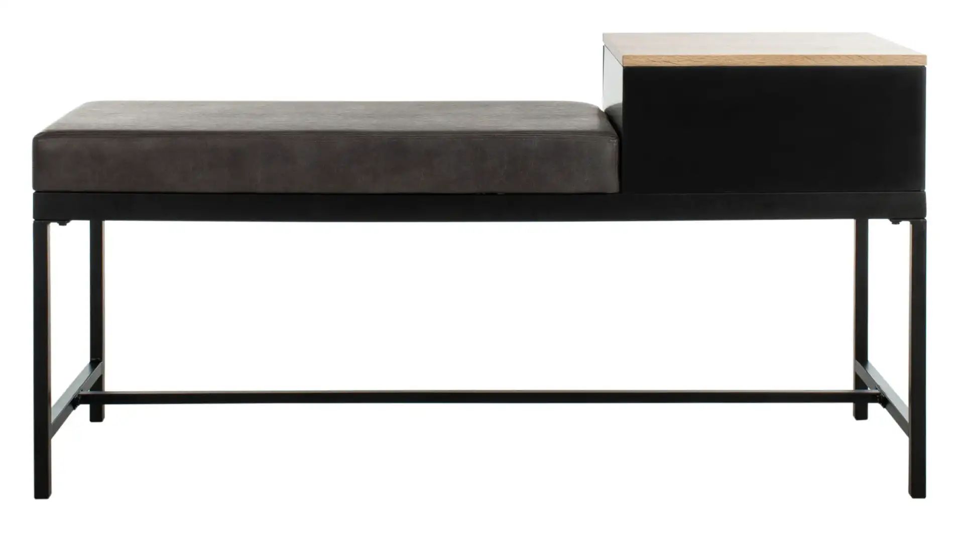 Maruka Bench With Storage in Gray Washed / Dark Green Pu, detail view