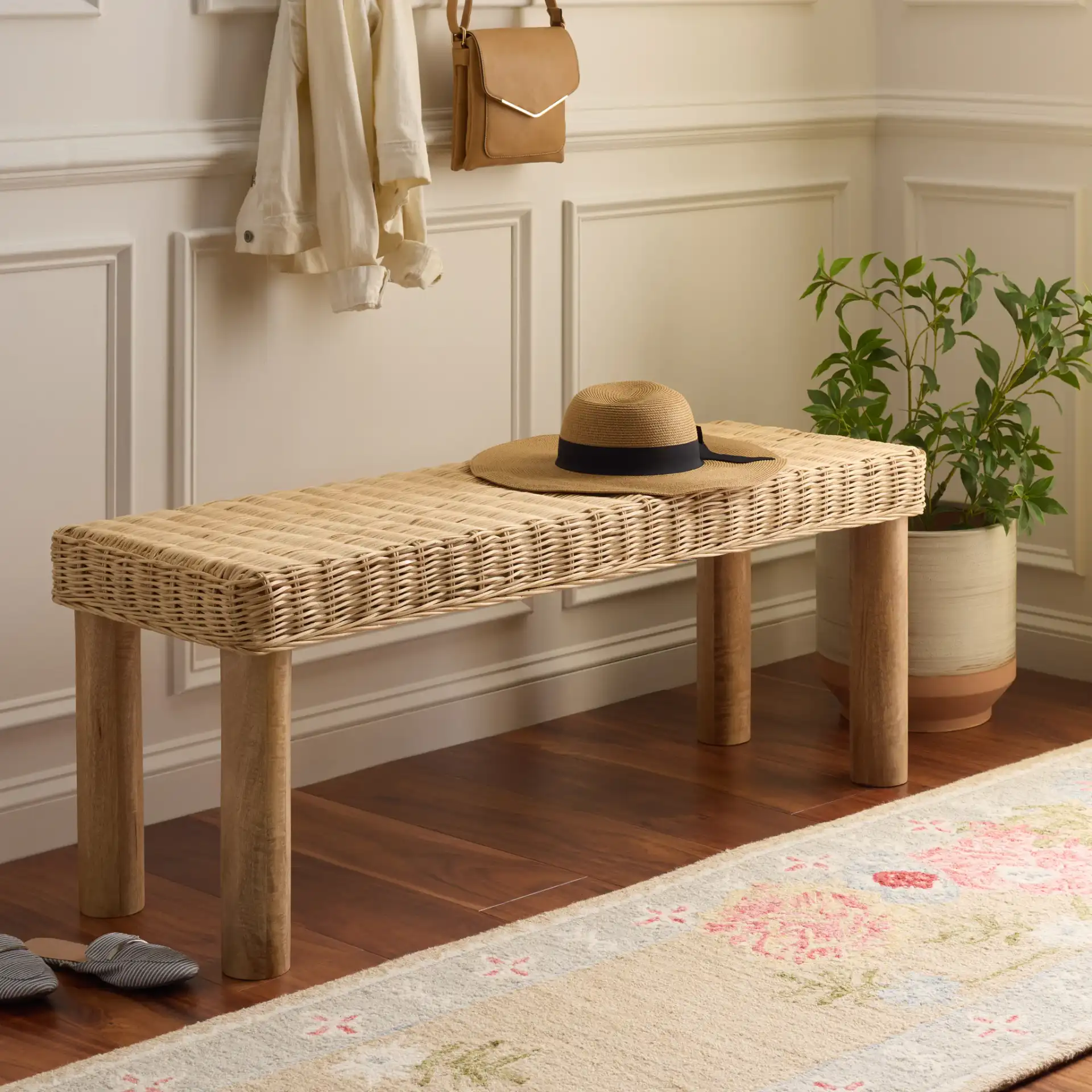 Shazza Weaved Bench in Natural in a styled room