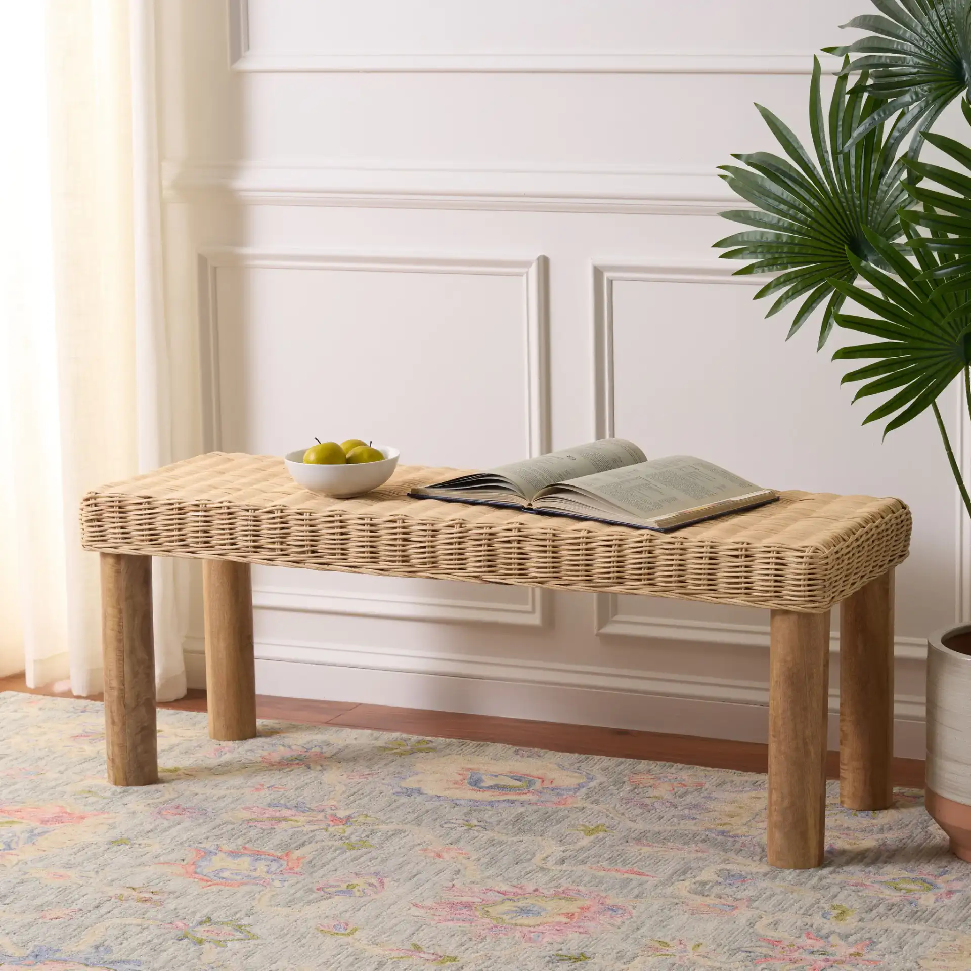 Shazza Weaved Bench in Natural in a styled room