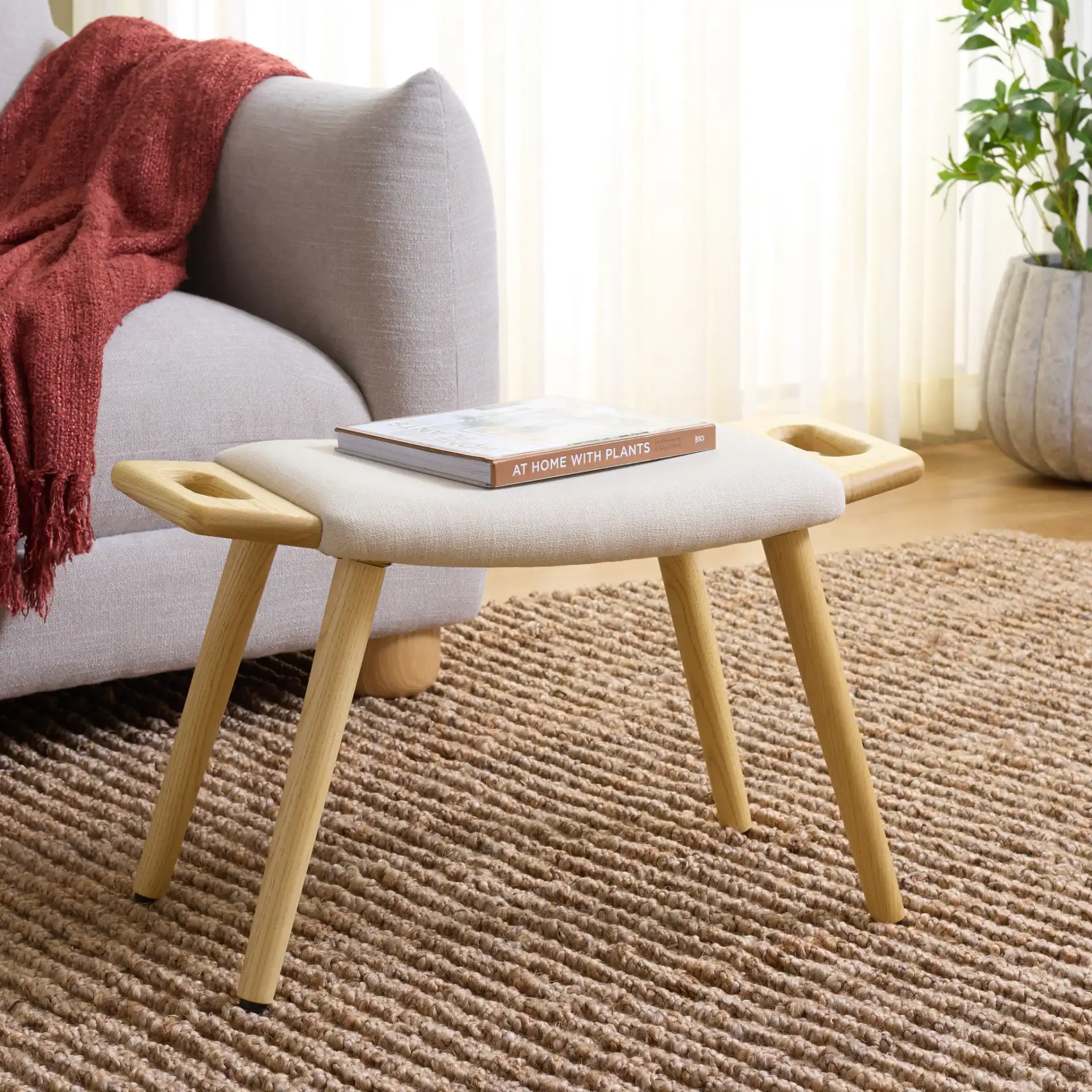 Yara Bench in Beige / Natural in a styled room