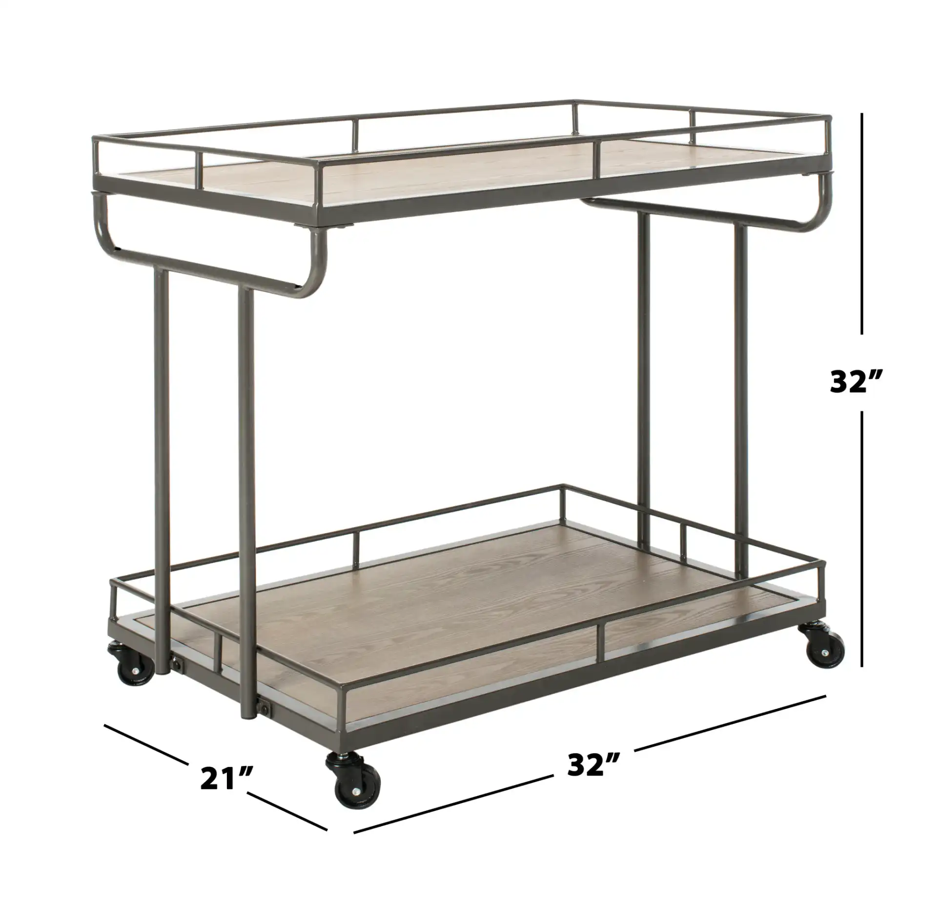 Dawson Two-Tier Rectangular Bar Cart in Oak / White, detail view