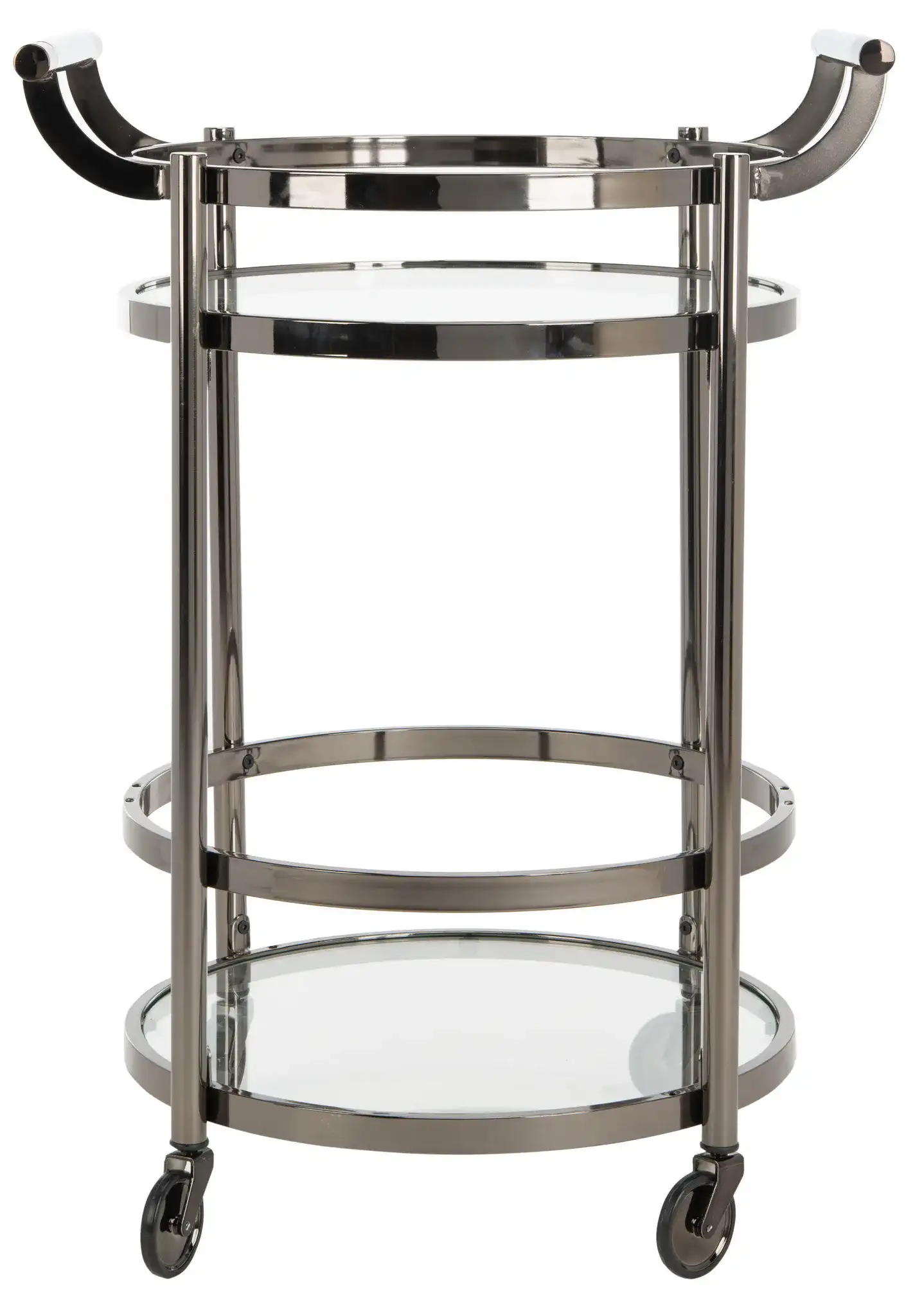 Siena Two-Tier Round Bar Cart in Black Nickel / Clear