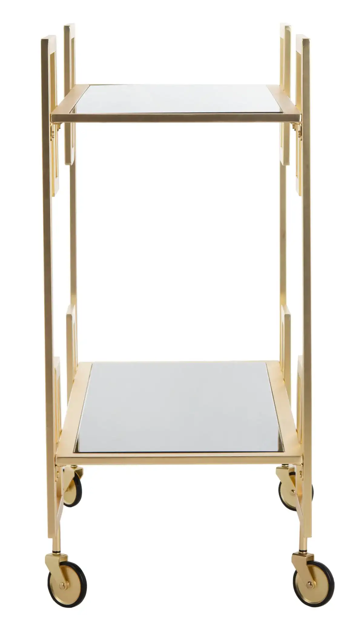 Eliza Two-Tier Bar Cart in Matte Brass / Clear, detail view
