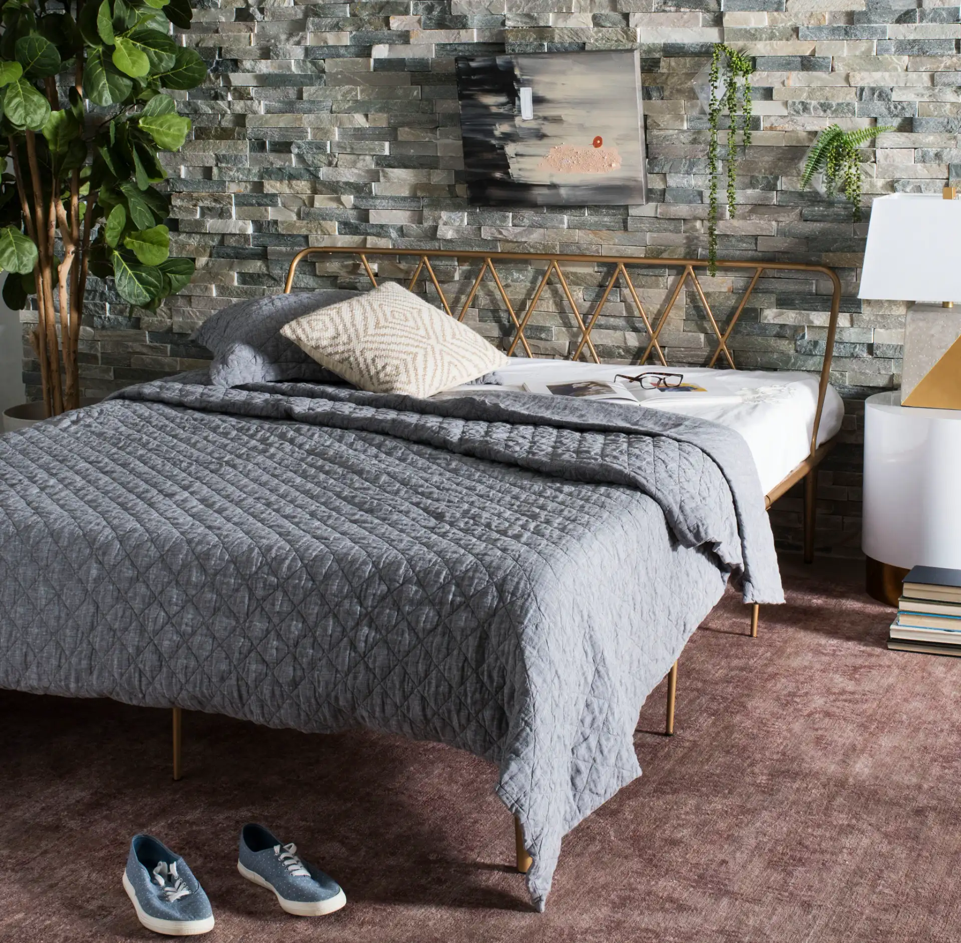 Gatsby Bed in Gold in a styled room
