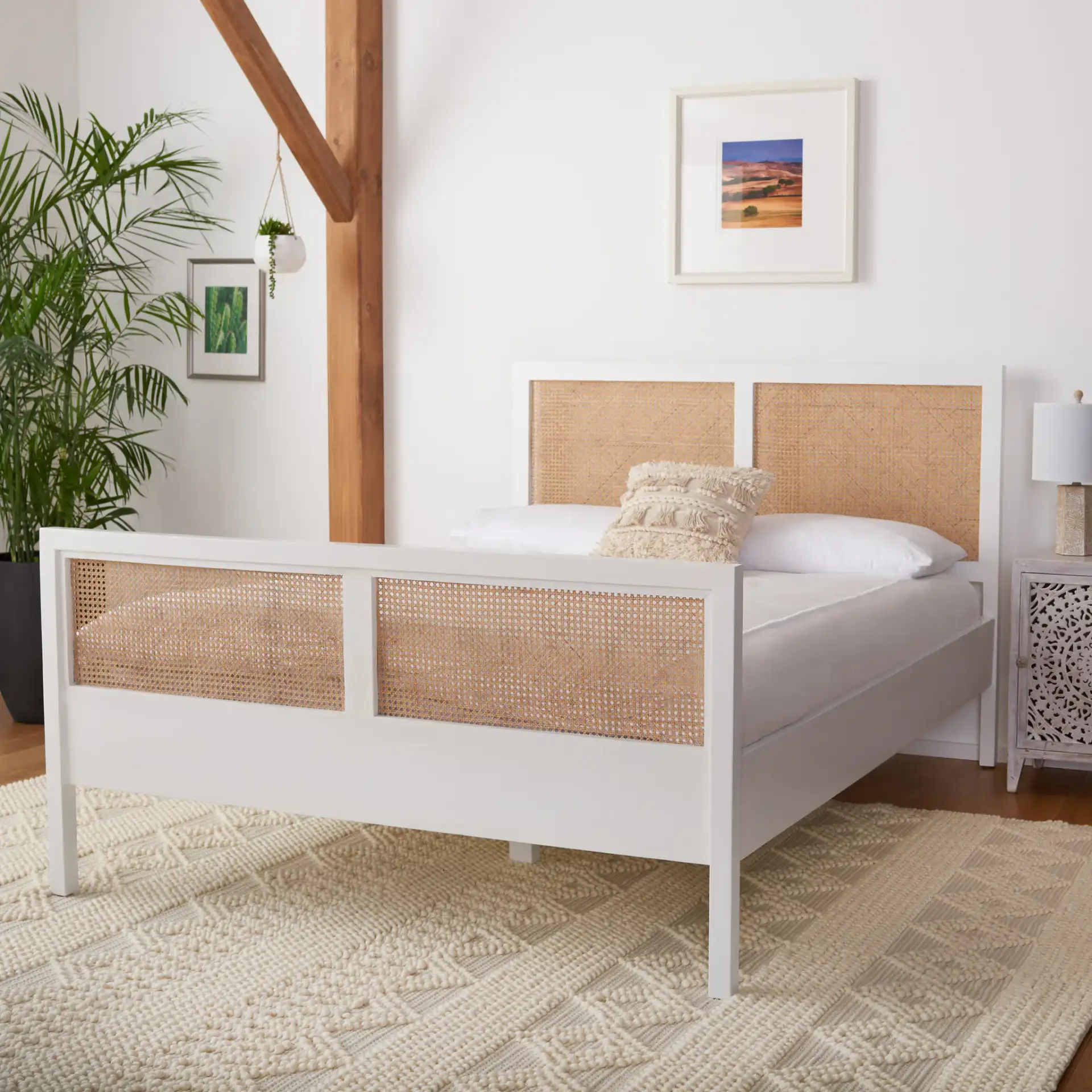 Kerensa Bed in White / Natural in a styled room
