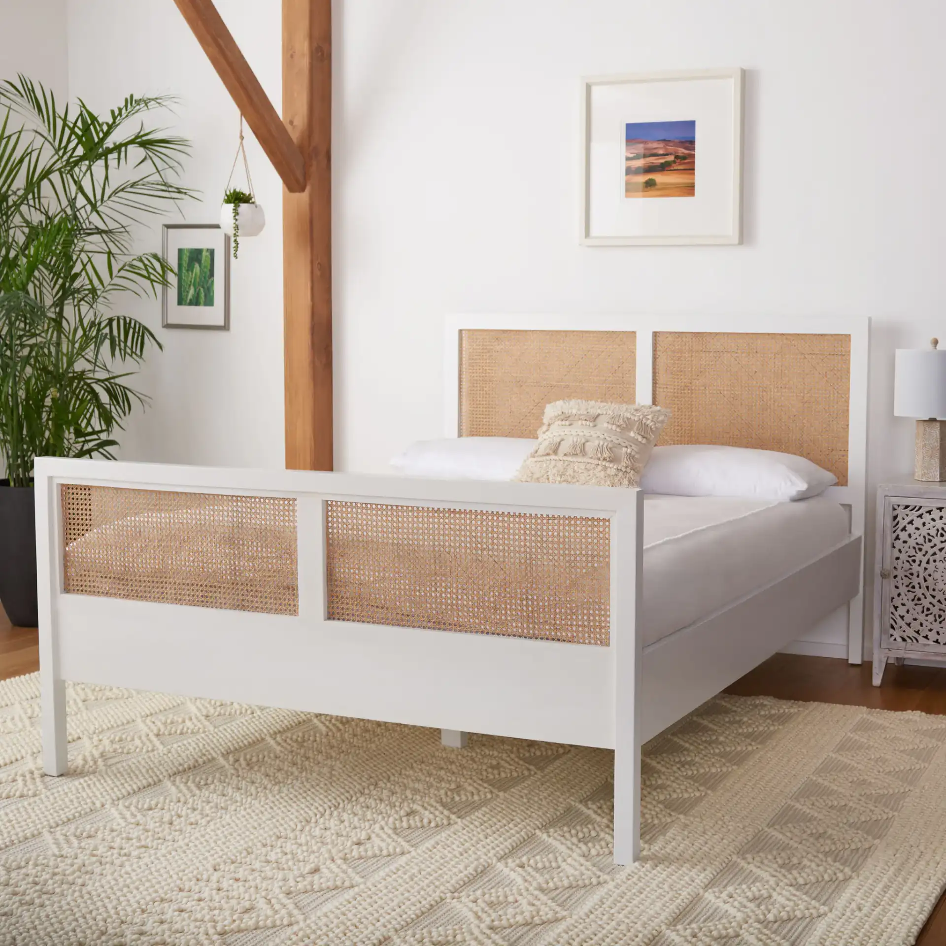 Kerensa Bed in White / Natural in a styled room