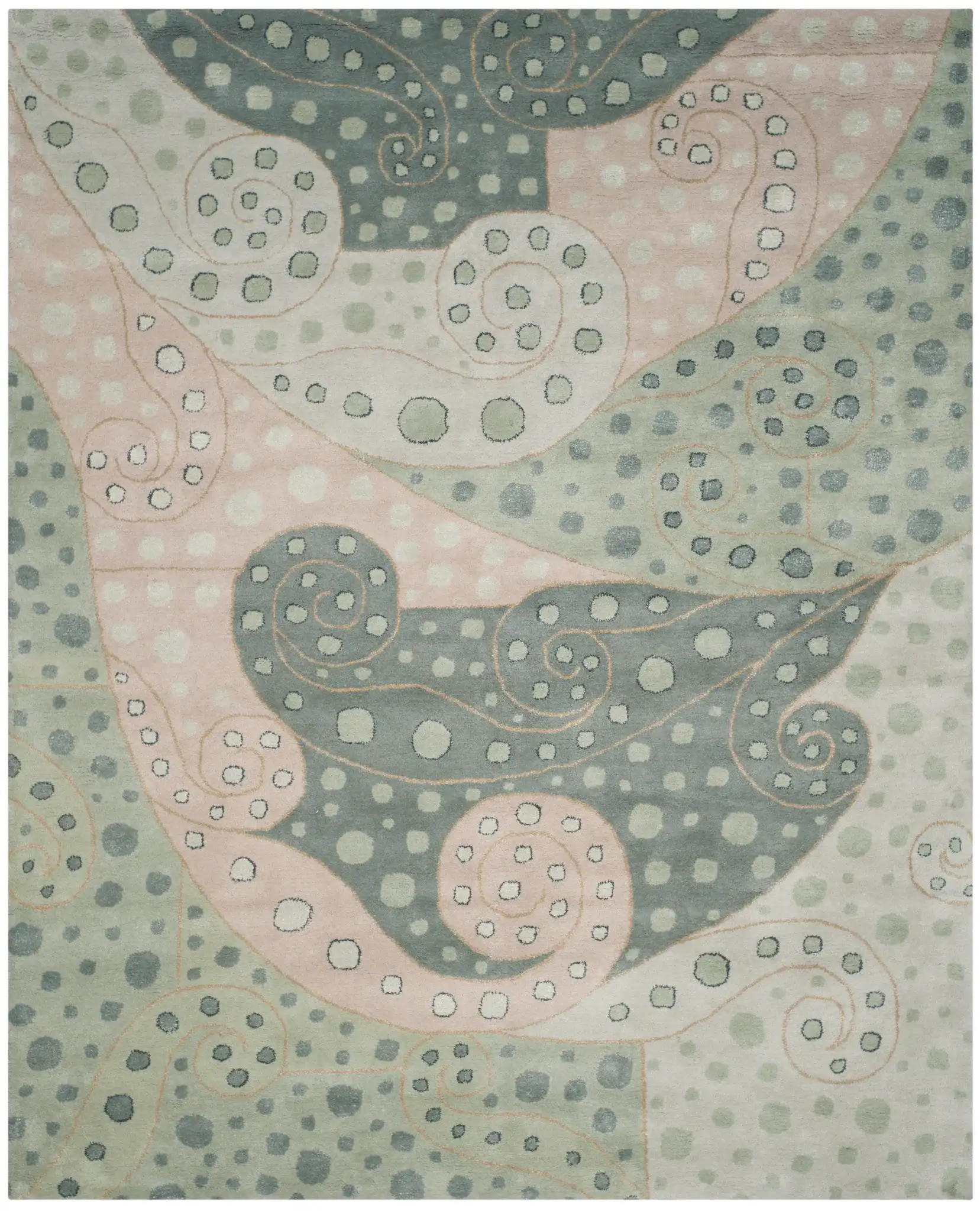 Bella Spiral Wave Hand-Tufted Wool Rug in Sage / Multicolor