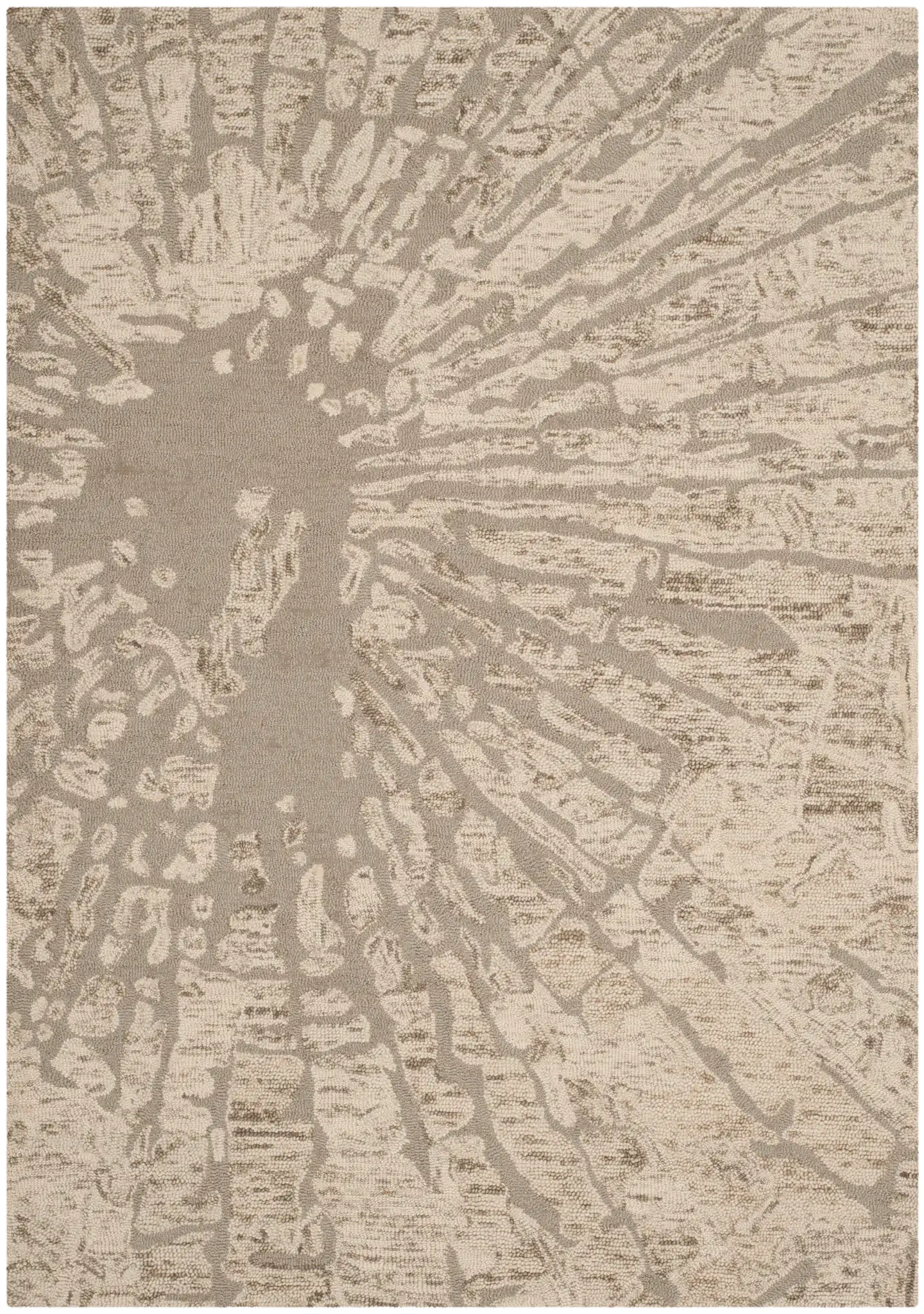 Bella Abstract Sunburst Hand-Tufted Wool Rug in Winter Taupe, detail view