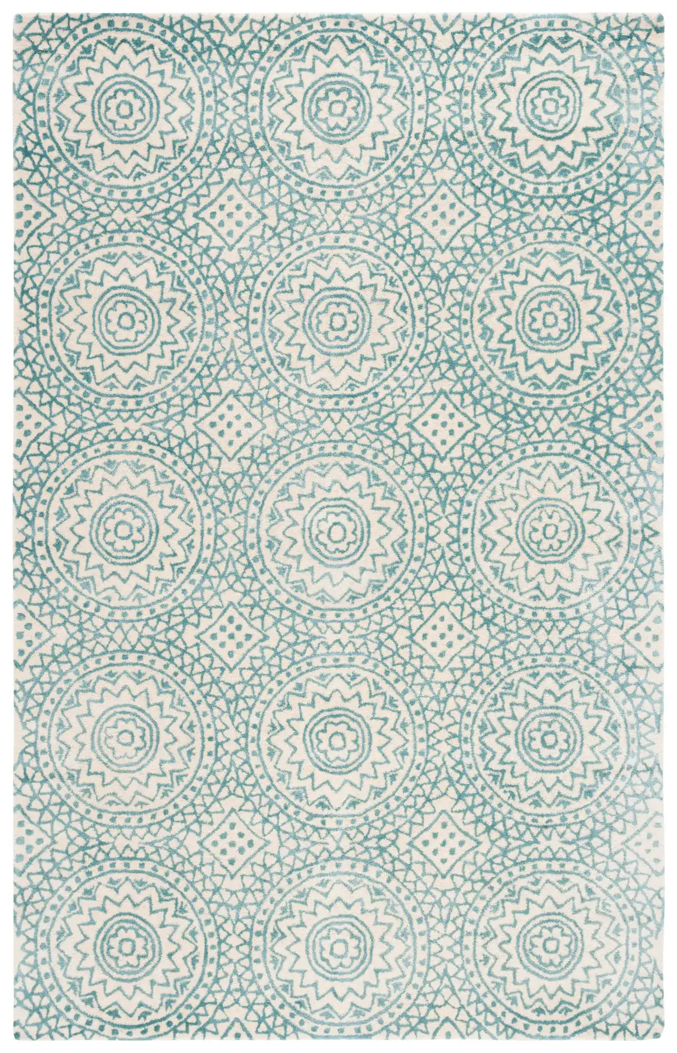 Bella Circular Medallion Hand-Tufted Rug in Ivory / Blue, detail view