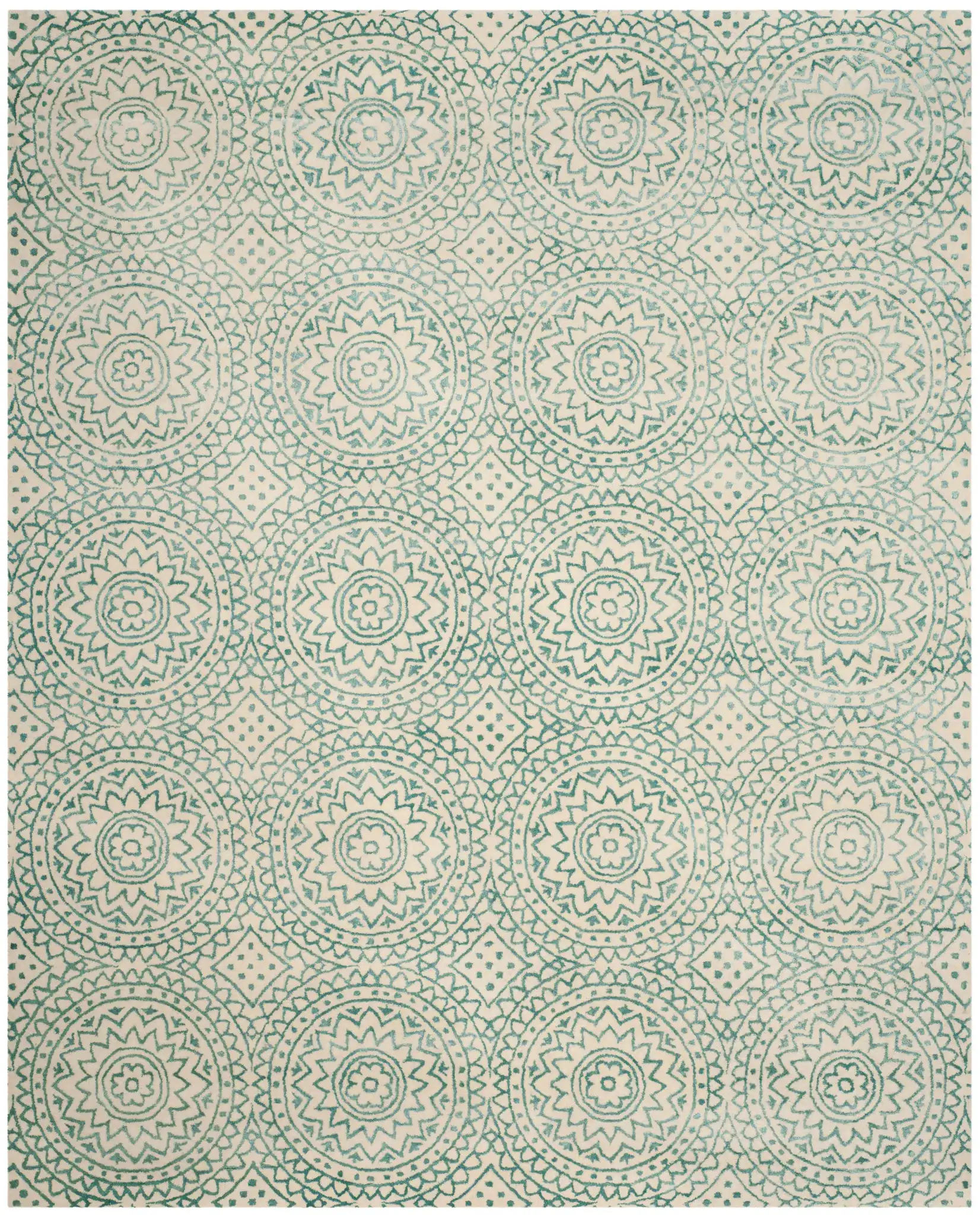 Bella Circular Medallion Hand-Tufted Rug in Ivory / Blue