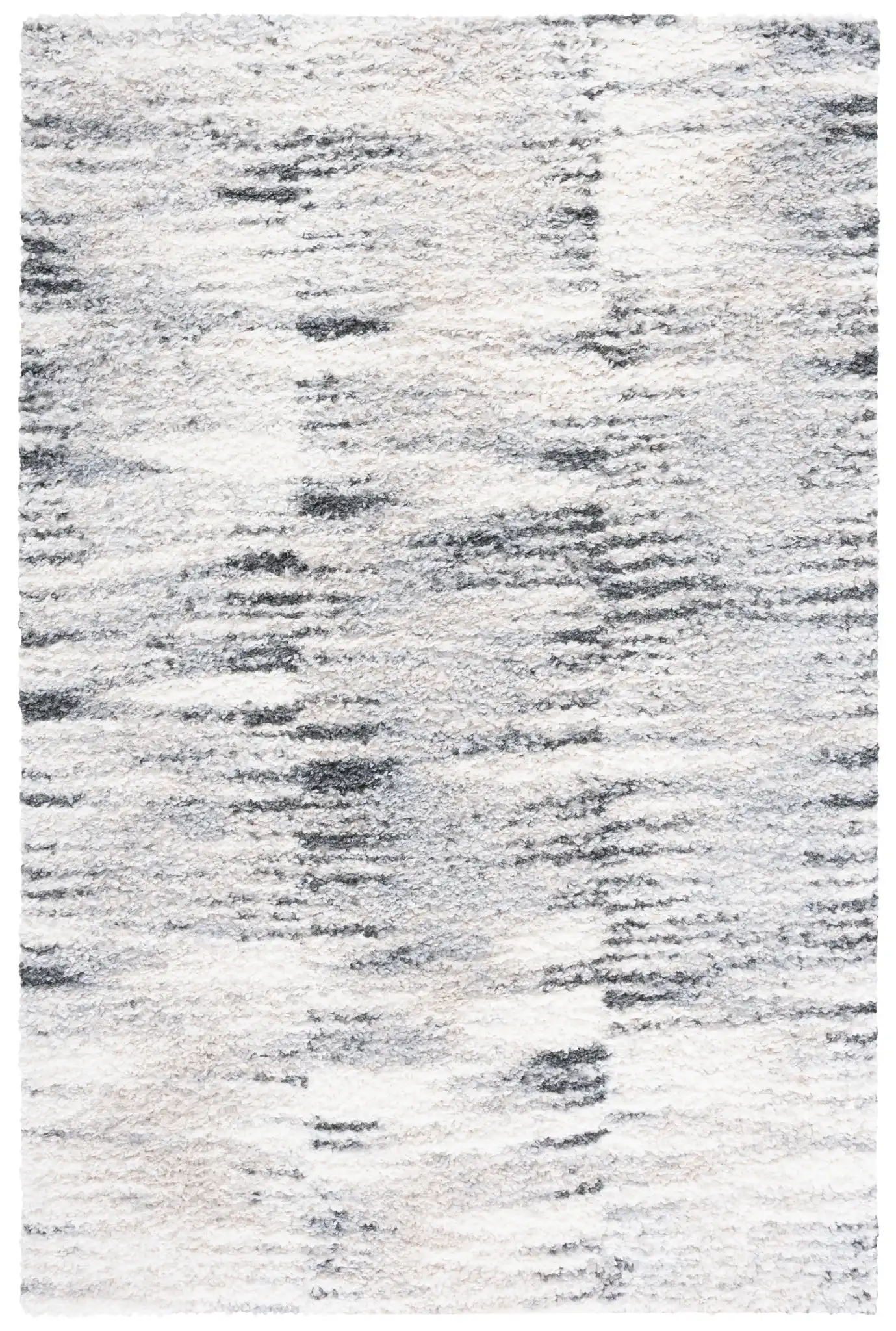 Berber Linear Stripe Shag Rug in Gray / Ivory