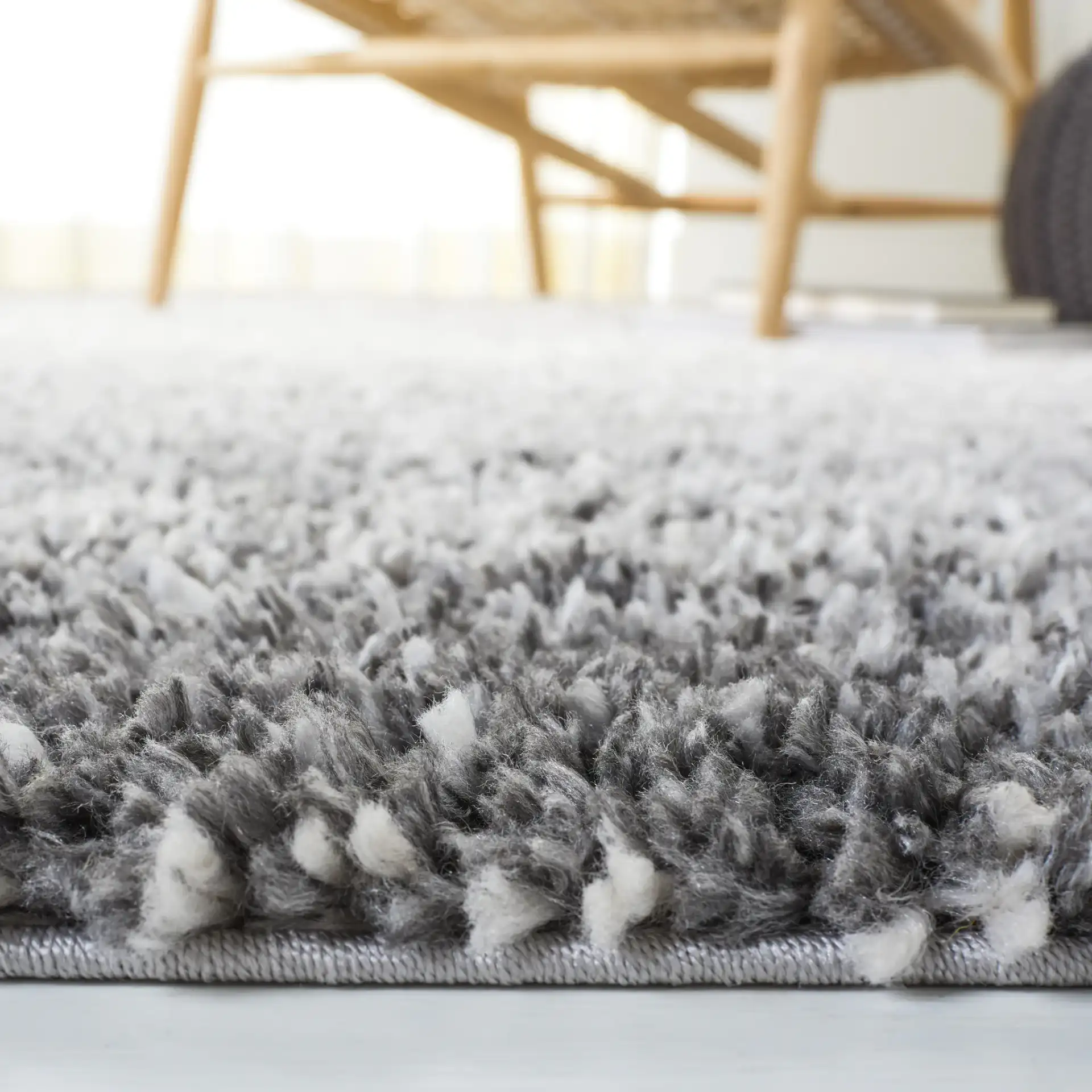 Berber Gradient Shag Rug in Gray / Charcoal in a styled room