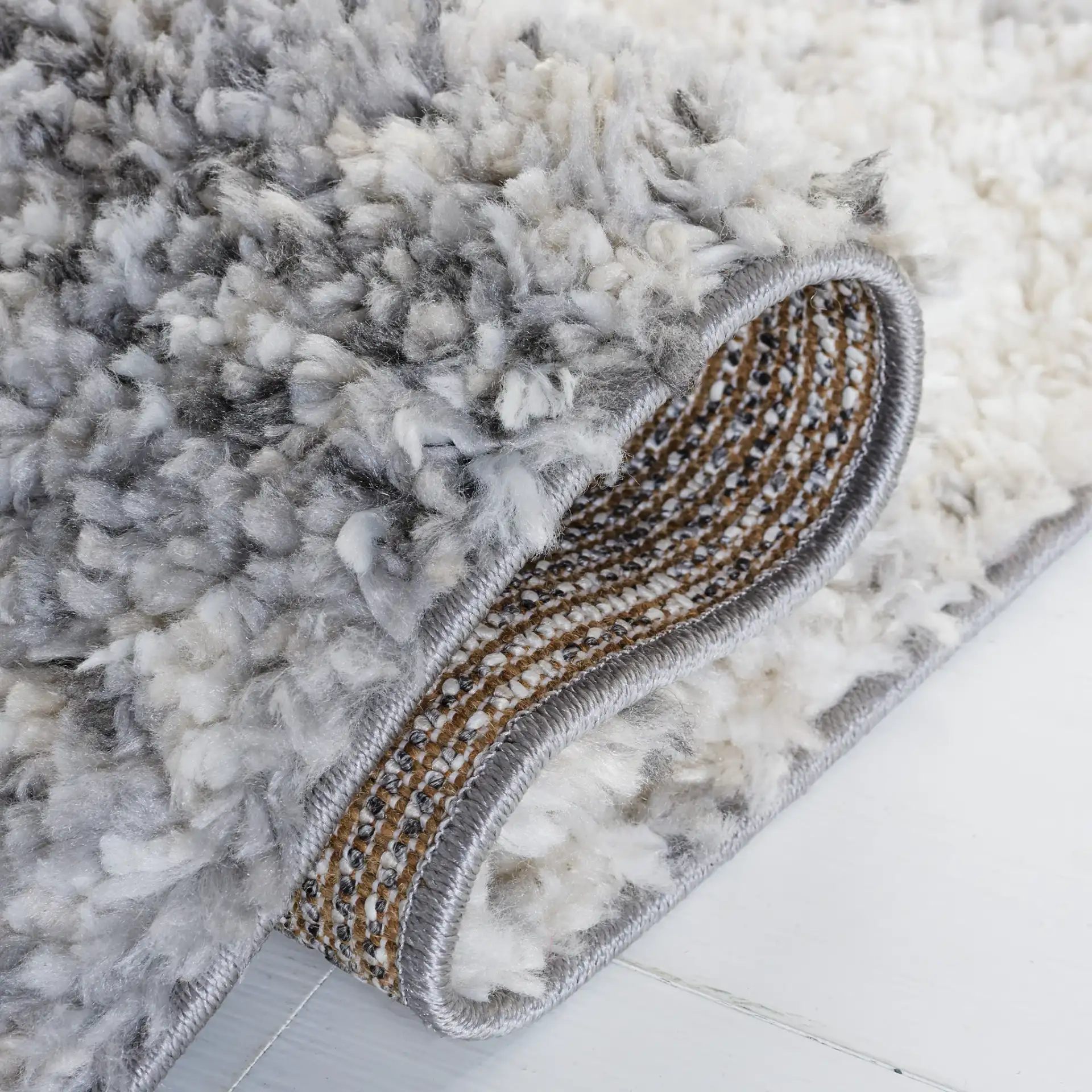 Berber Gradient Shag Rug in Gray / Charcoal in a styled room
