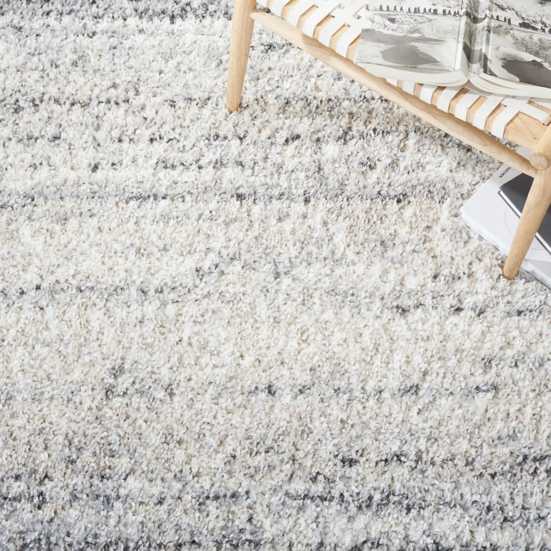 Berber Gradient Shag Rug in Gray / Charcoal in a styled room