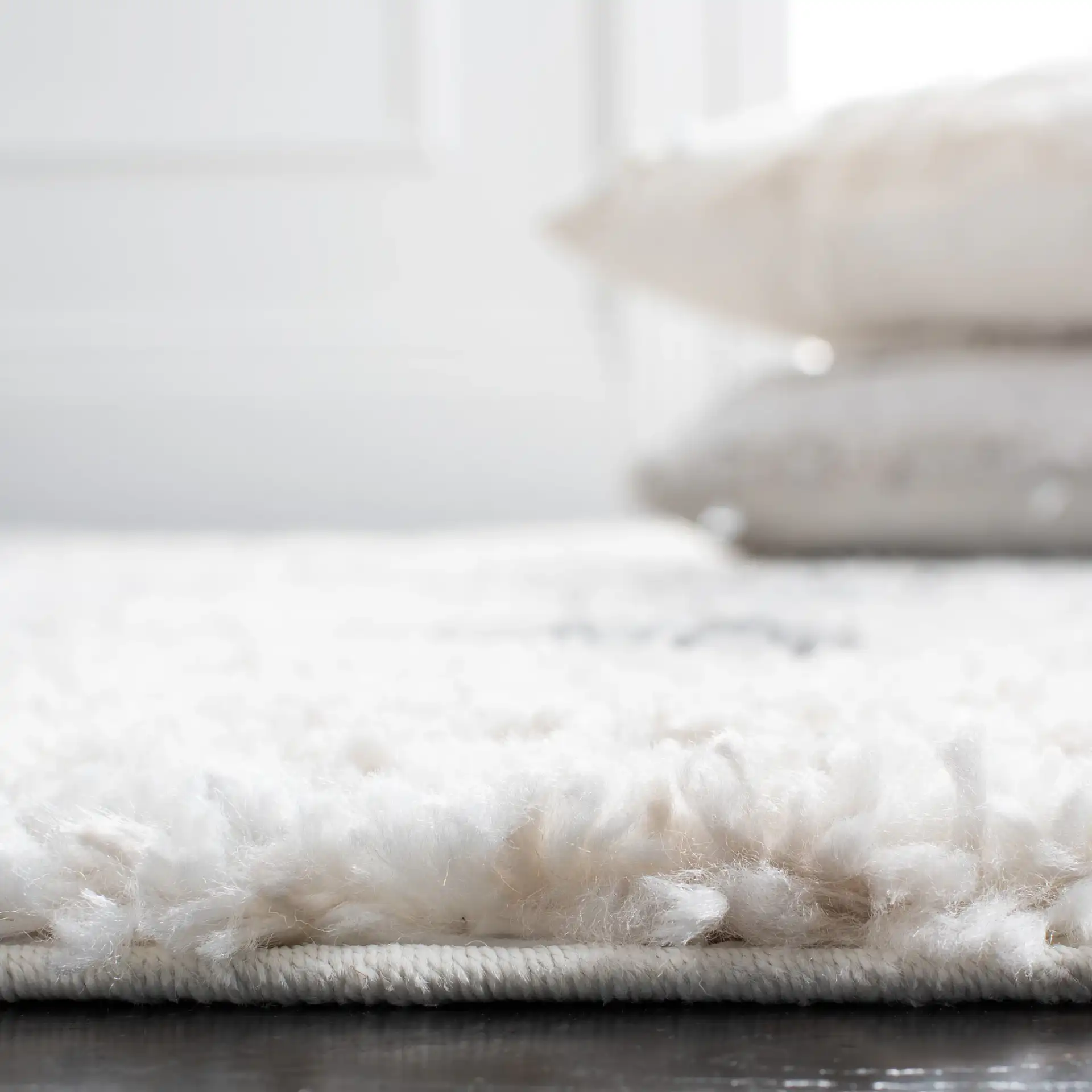 Berber Triangle Shag Rug in Gray / Ivory in a styled room