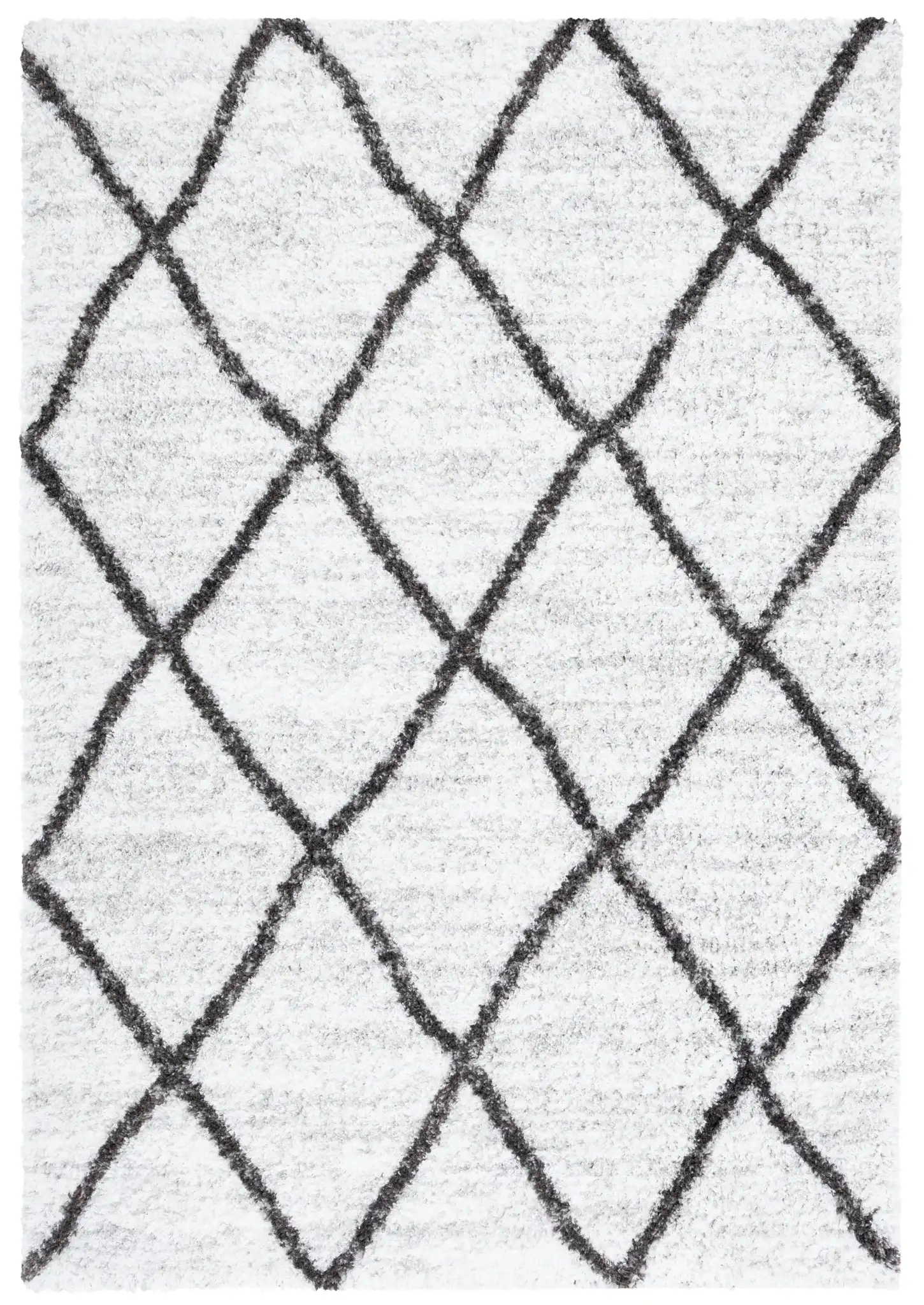 Berber Oversized Diamond Trellis Shag Rug in Ivory / Gray