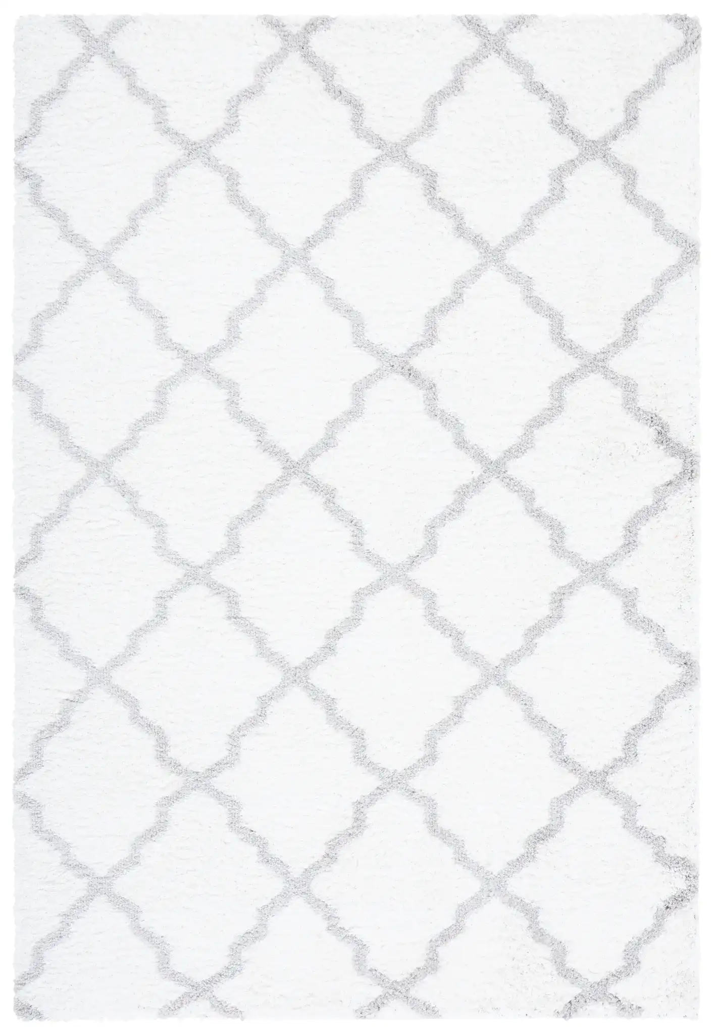 Berber Curved Trellis Shag Rug in Ivory / Light Gray