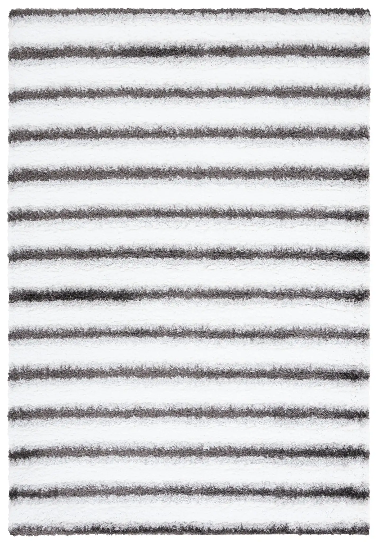 Berber Thin Horizontal Stripe Shag Rug in Ivory / Gray
