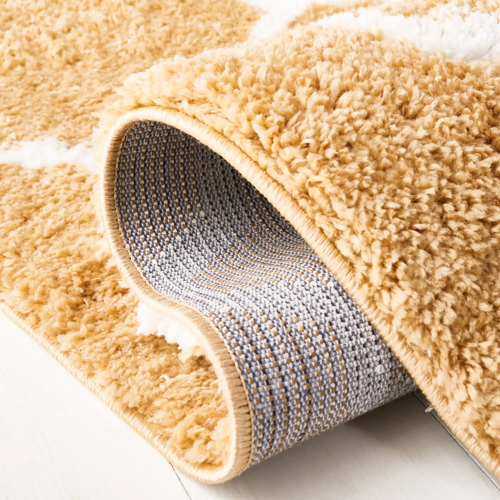 Berber Trellis Shag Rug in Dark Beige / Ivory in a styled room