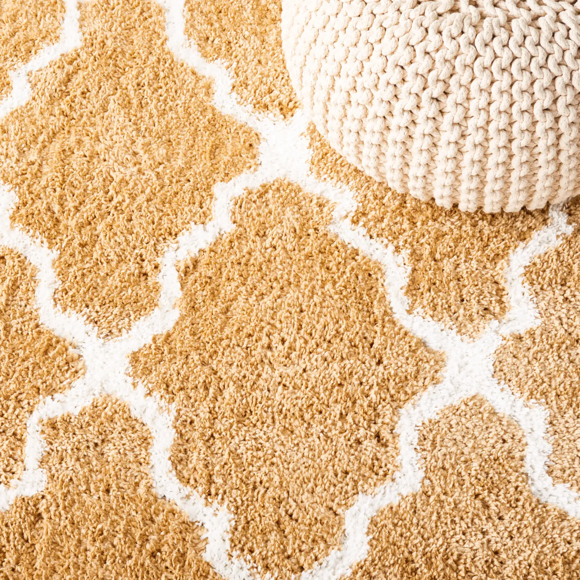 Berber Trellis Shag Rug in Dark Beige / Ivory in a styled room
