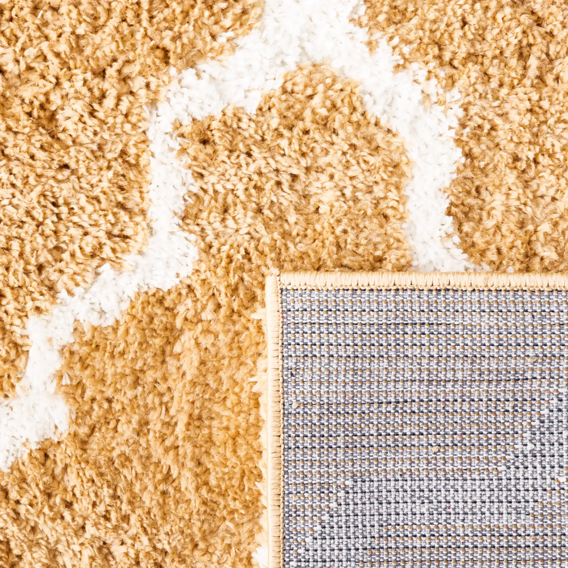 Berber Trellis Shag Rug in Dark Beige / Ivory in a styled room