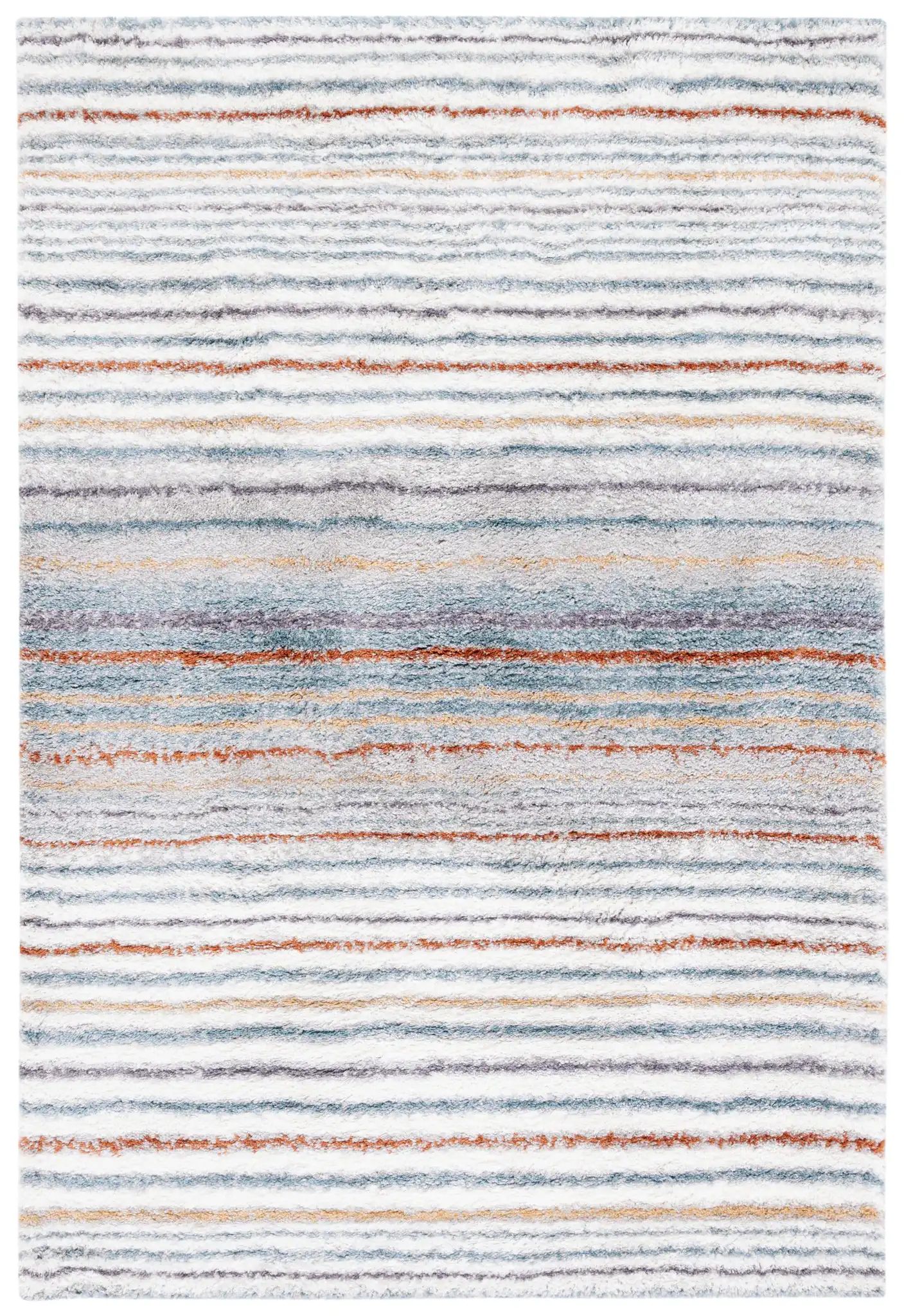 Berber Gradient Stripe Shag Rug in Blue Rust / Ivory
