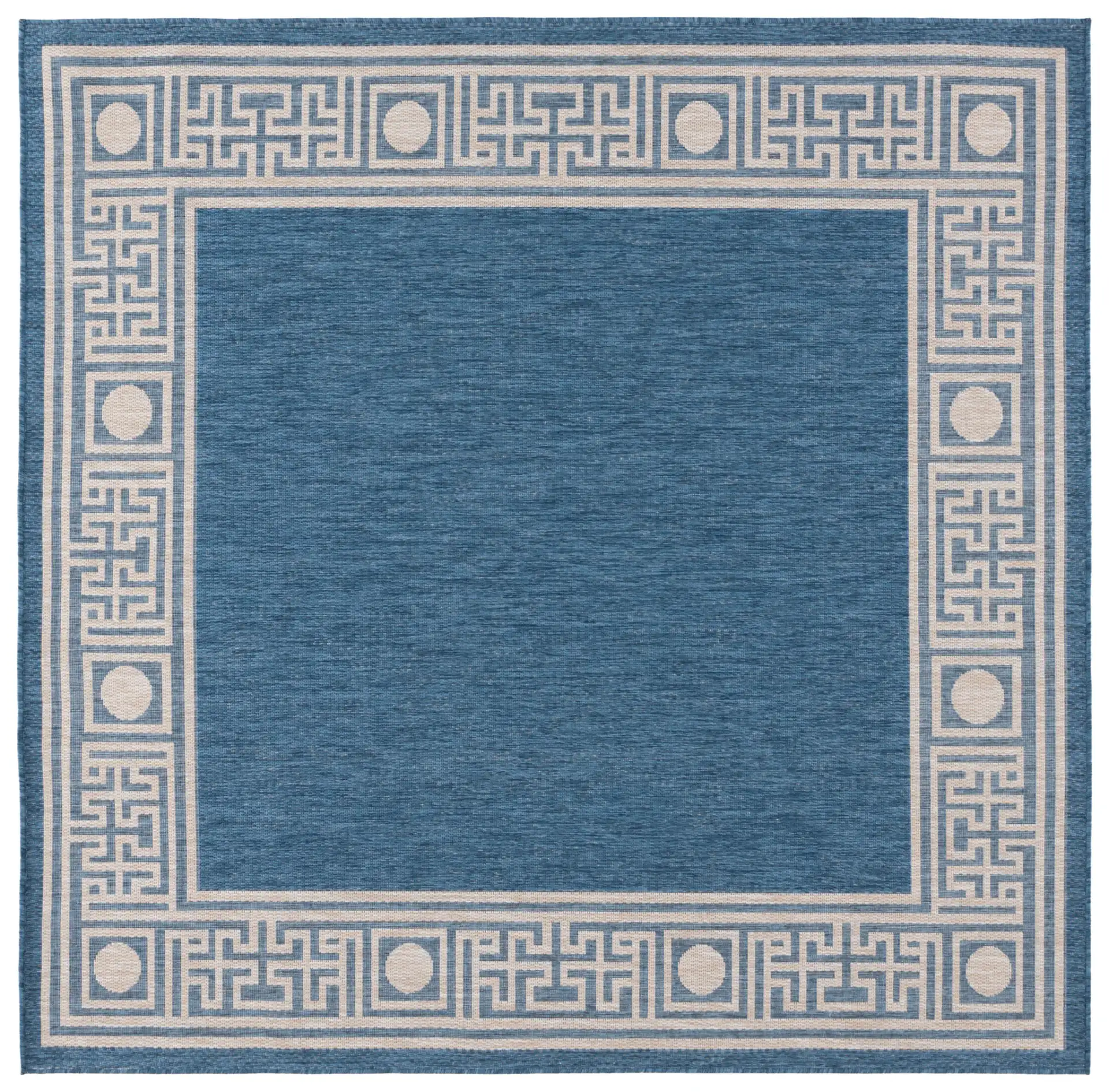 Beach House Greek Key Border Outdoor Rug in Blue / Ivory
