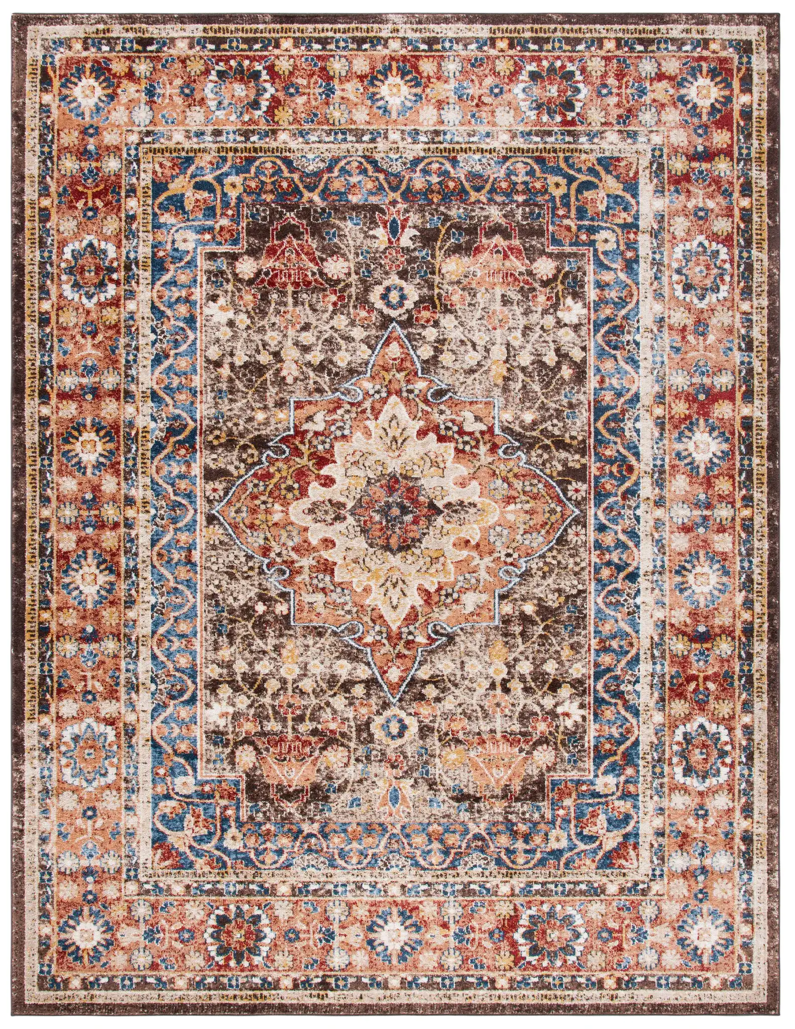 Bijar Medallion Bordered Rug in Brown / Rust