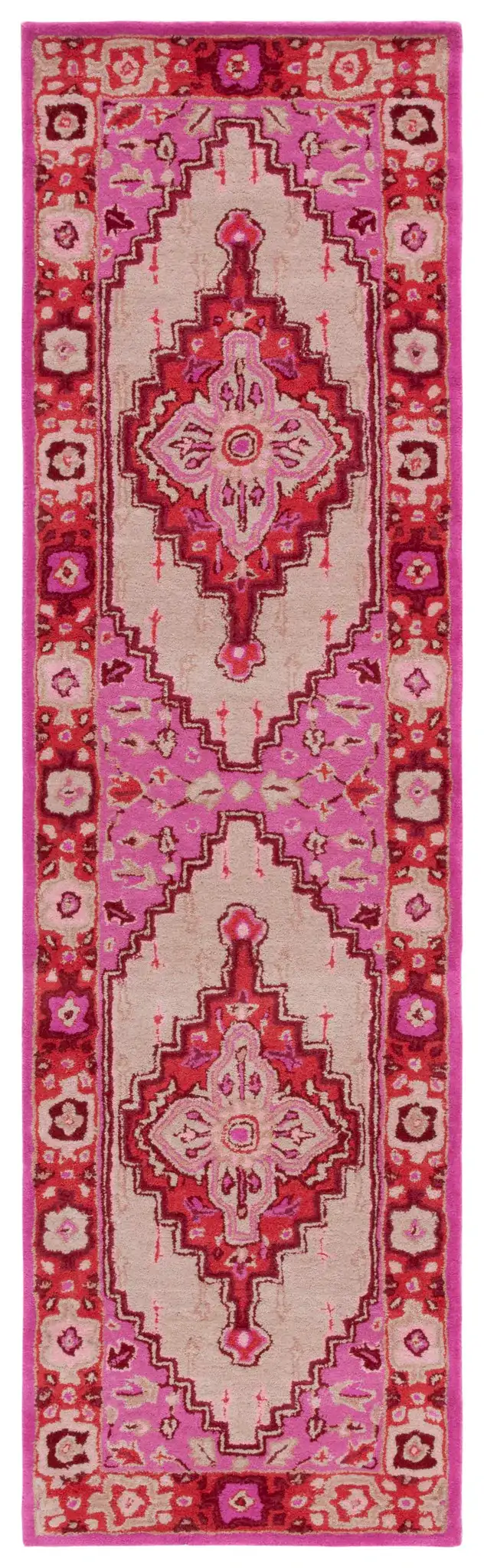 Bellagio Stepped Medallion Hand-Tufted Wool Rug in Red Pink / Ivory