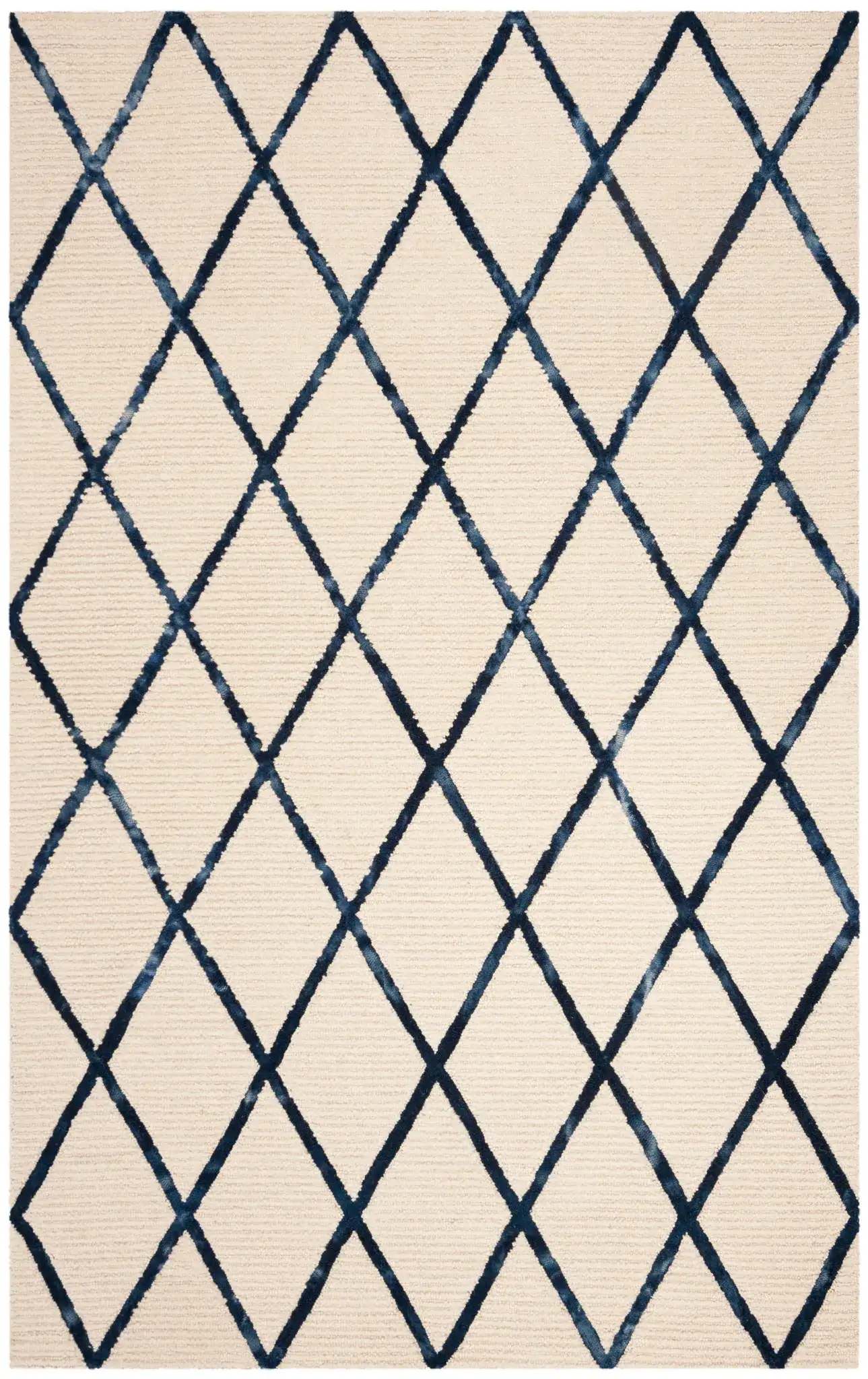 Blossom Diamond Lattice Hand-Tufted Wool Rug in Ivory / Navy