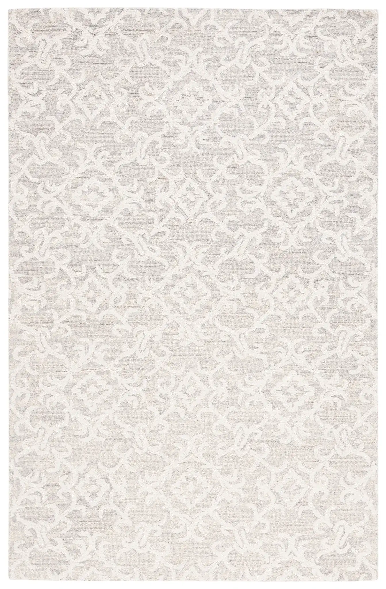 Blossom Scrollwork Hand-Tufted Wool Rug in Gray / Ivory