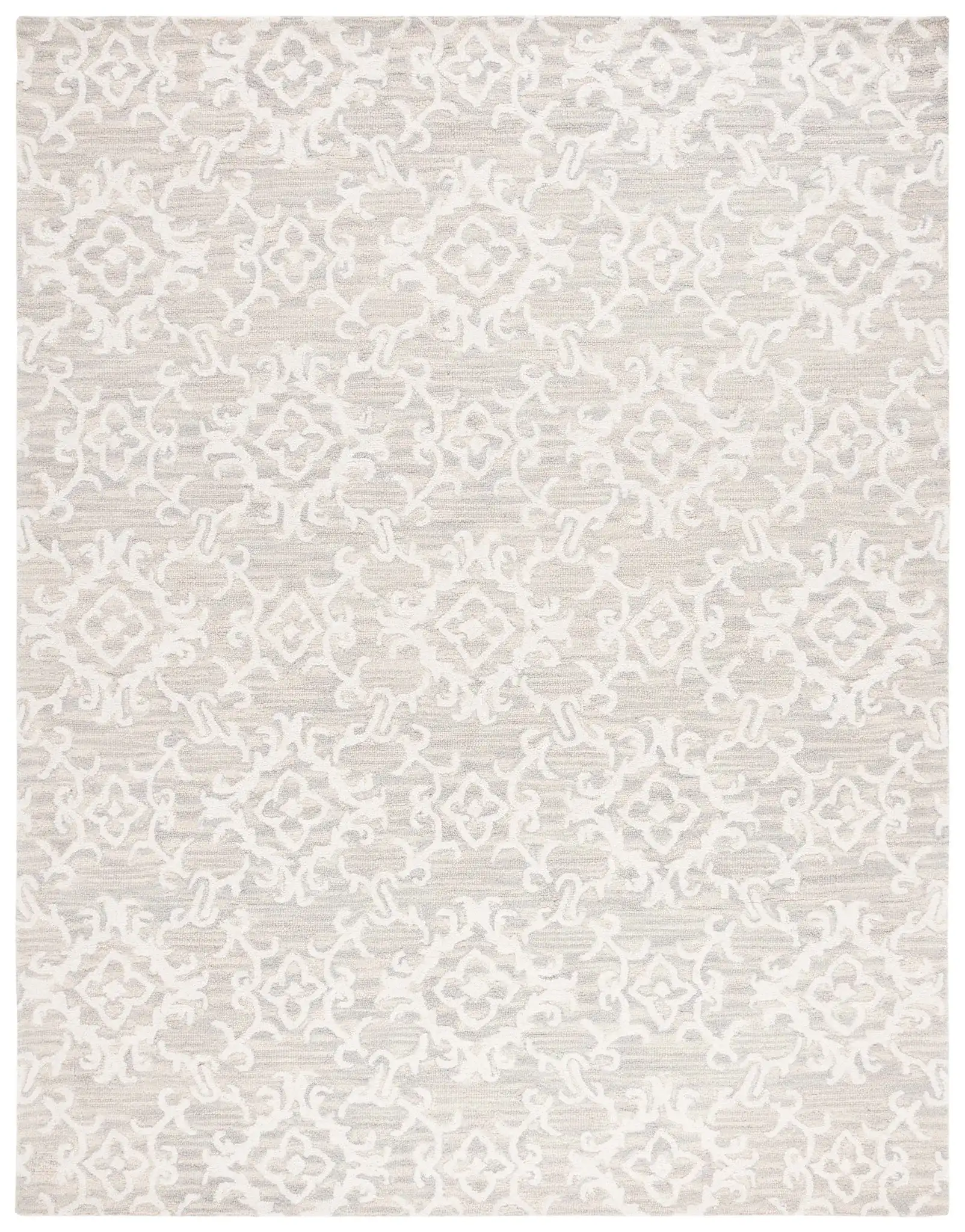 Blossom Scrollwork Hand-Tufted Wool Rug in Gray / Ivory