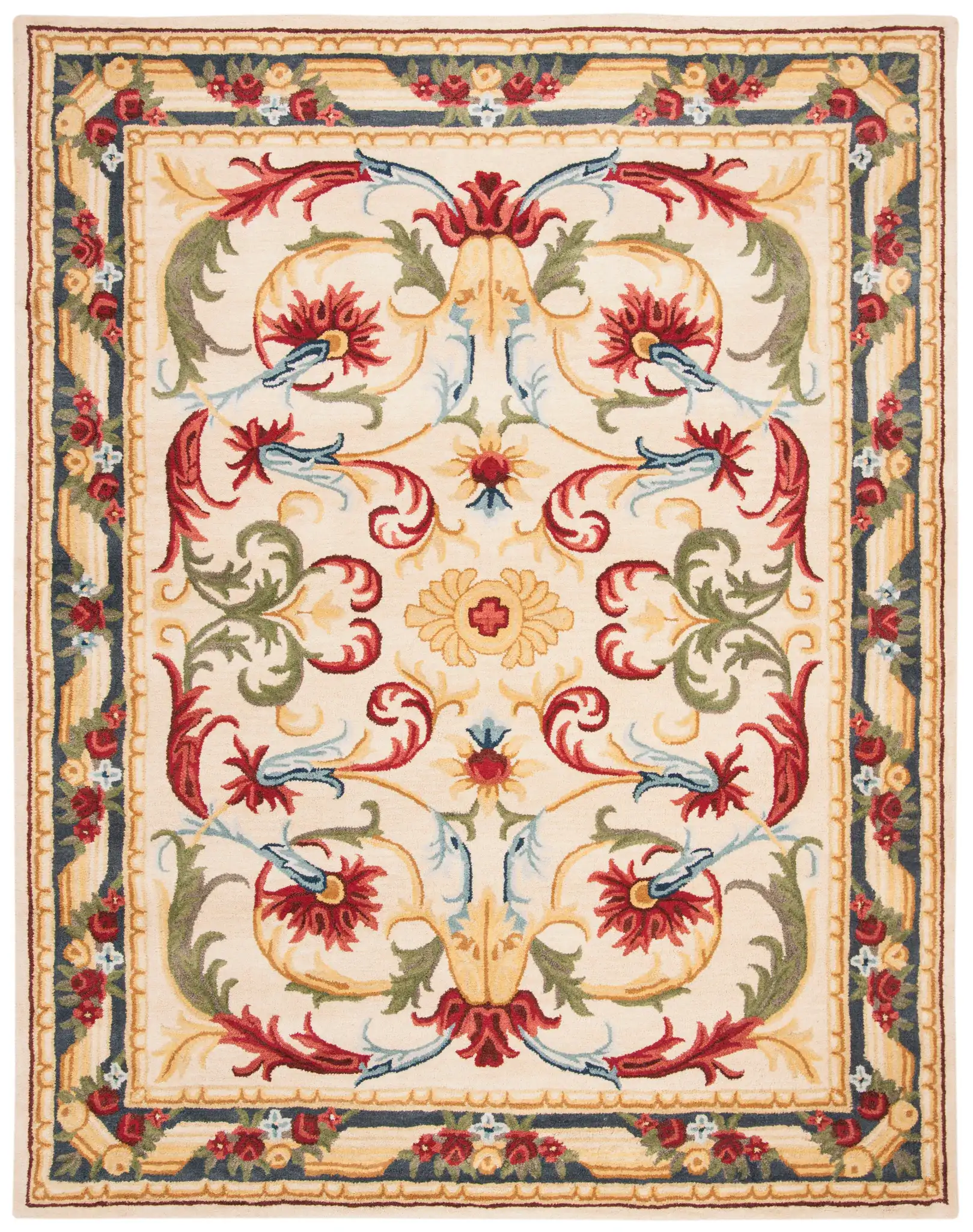 Blossom Acanthus Scroll Hand-Tufted Wool Rug in Ivory / Green