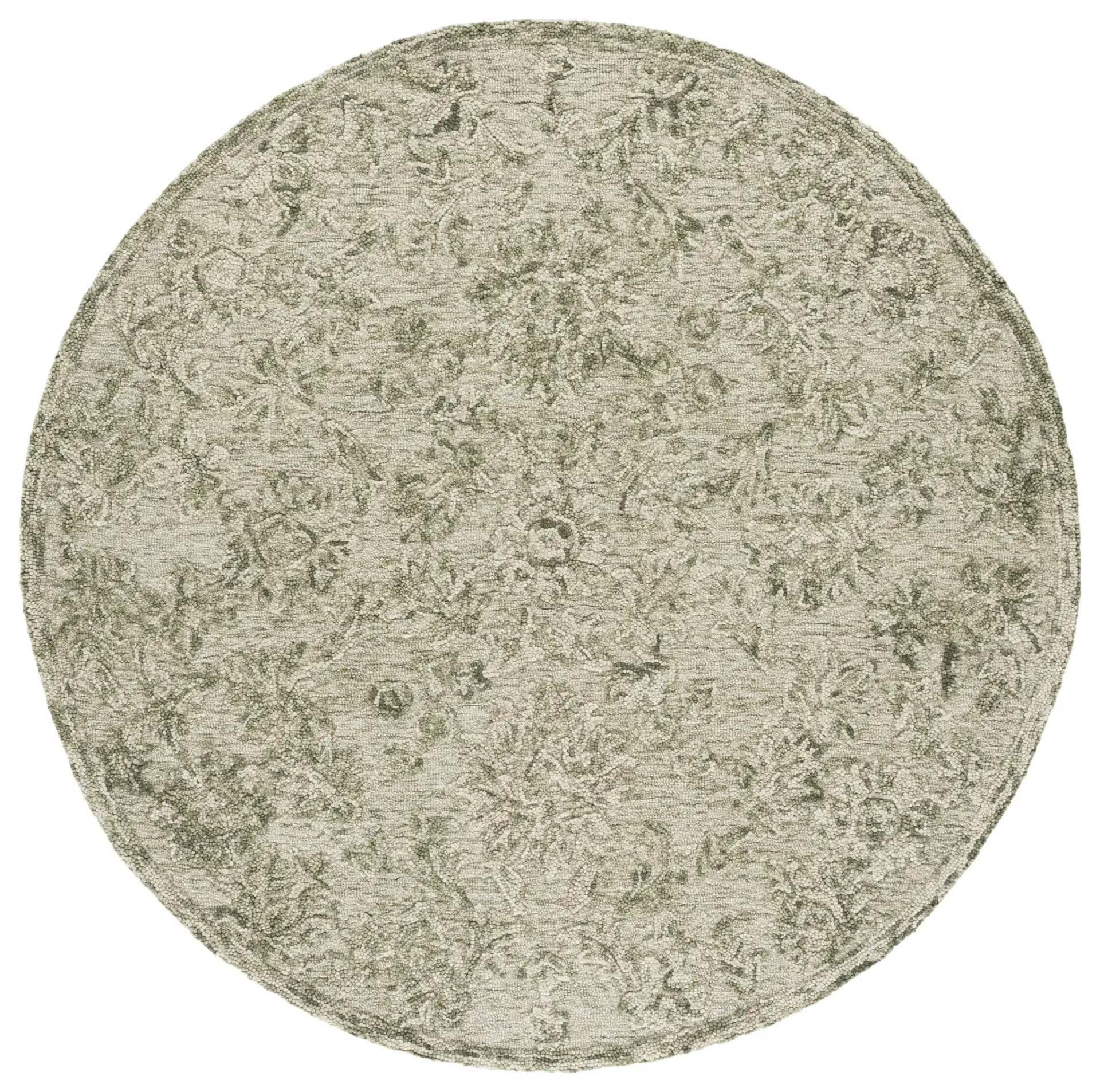 Blossom Damask Vine Hand-Tufted Wool Rug in Sage / Ivory