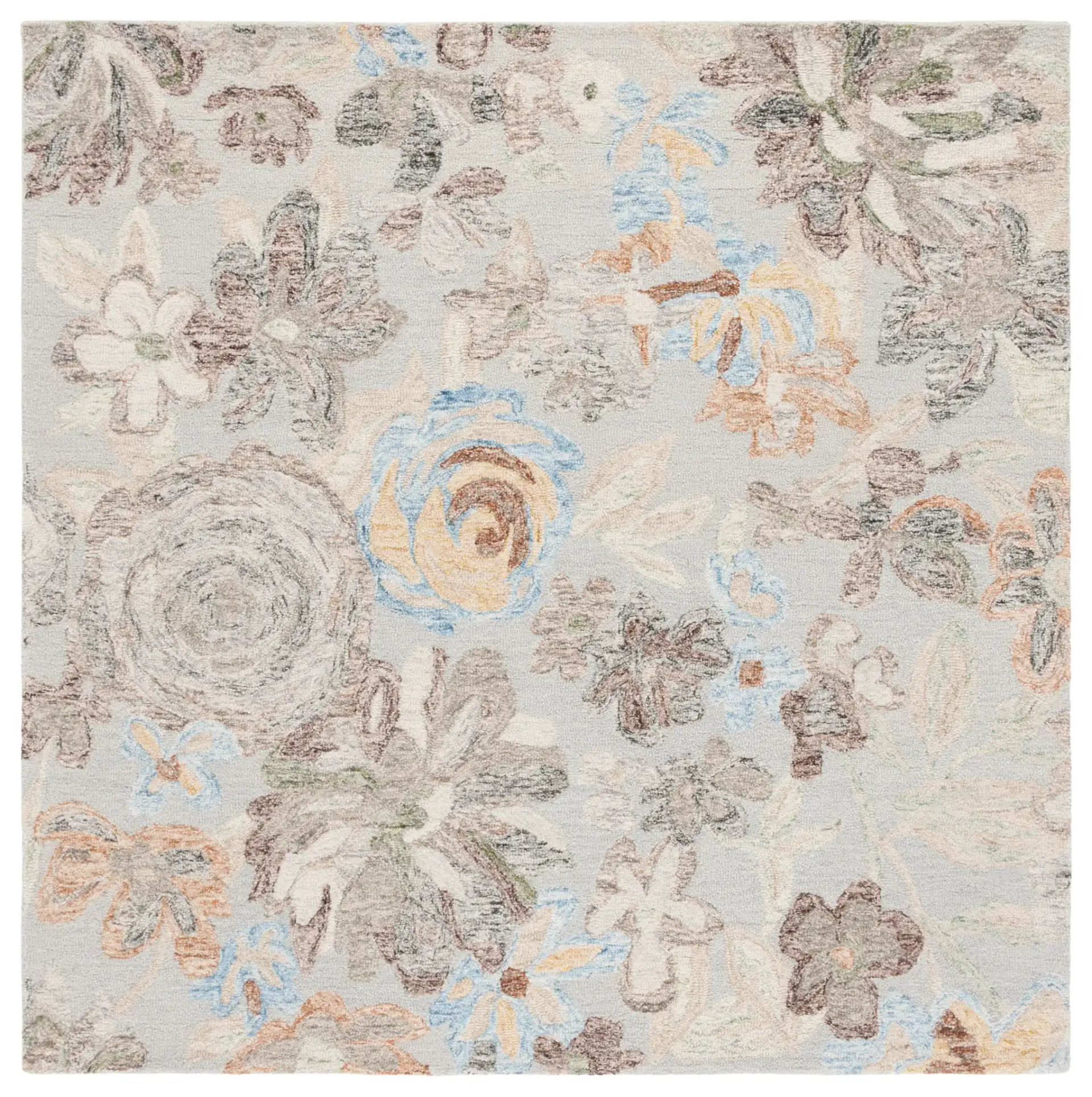 Blossom Pastoral Floral Hand-Tufted Wool Rug in Gray / Blue